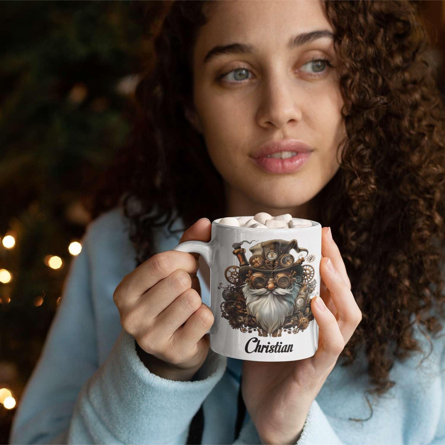 Custom Mechanical Art Mug 15oz, Personalized Steampunk Gnome Coffee Mug, Customized Name Ceramic Cup, Fantasy Enthusiasts Mug, Gnome White Mug With Steampunk Themed, Gift For Men