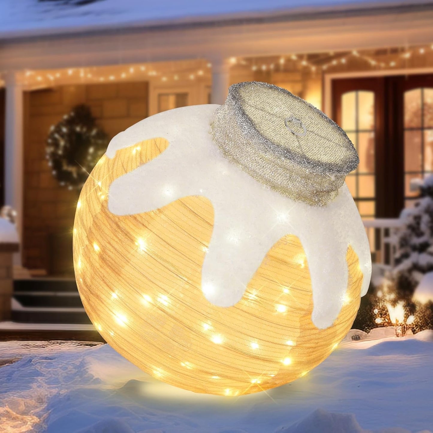 BRIGHTDECK Outdoor Christmas Ornaments, Lighted Pop-Up Outdoor Holiday Ball Decoration with 80 LED Lights, 8 Light Modes, Lighted Collapsible Holiday Decorations for Yard, Home(Beige)