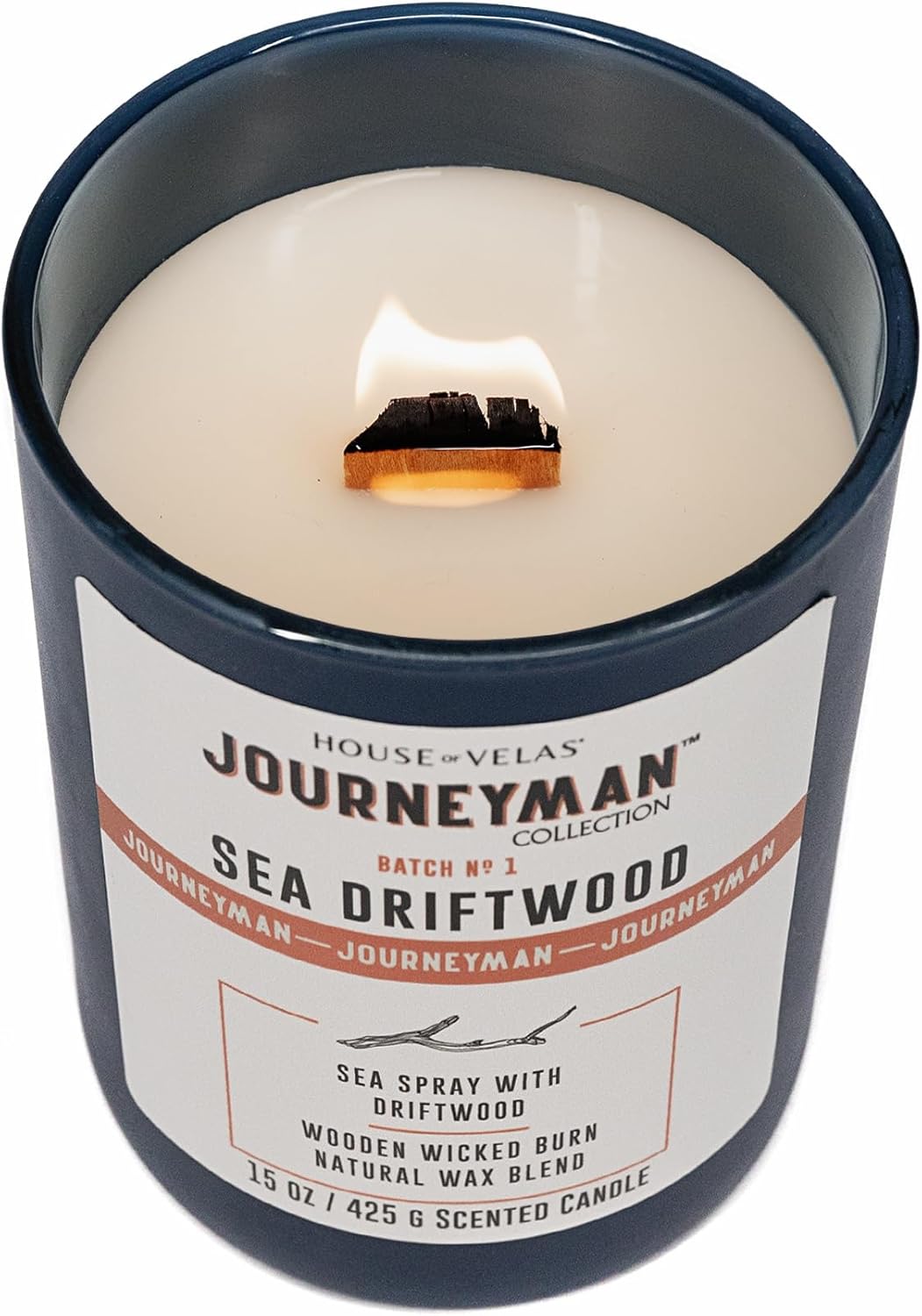 Journeyman Collection Candle, 15oz, Wooden Wick, Sea Driftwood, Large Painted Jar