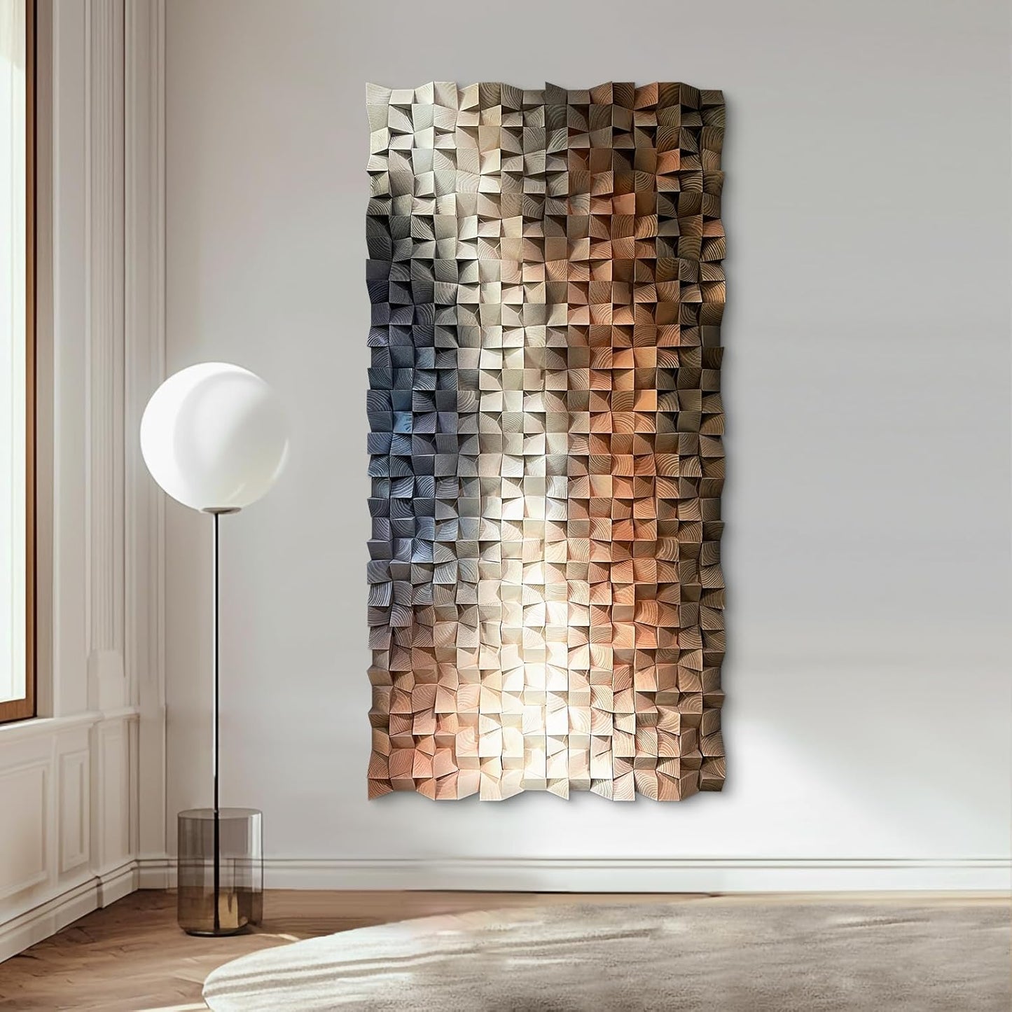 LIUZEYUE - 3D Wood Wall Art Decor Hand Crafted Wooden Blocks | Geometric Sculpture Art Modern Home Office Wall Art Easy Installation