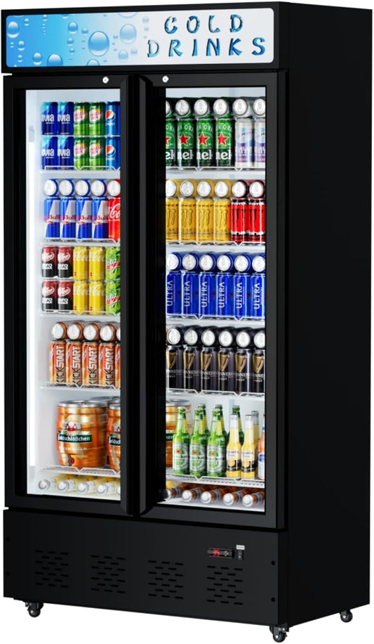 30 Cu.ft. Commercial Beverage Refrigerators Glass Door Refrigerator Upright Display Cooler with Soft LED Light and Adjustable Shelves for Restaurant Grocery Stores Home