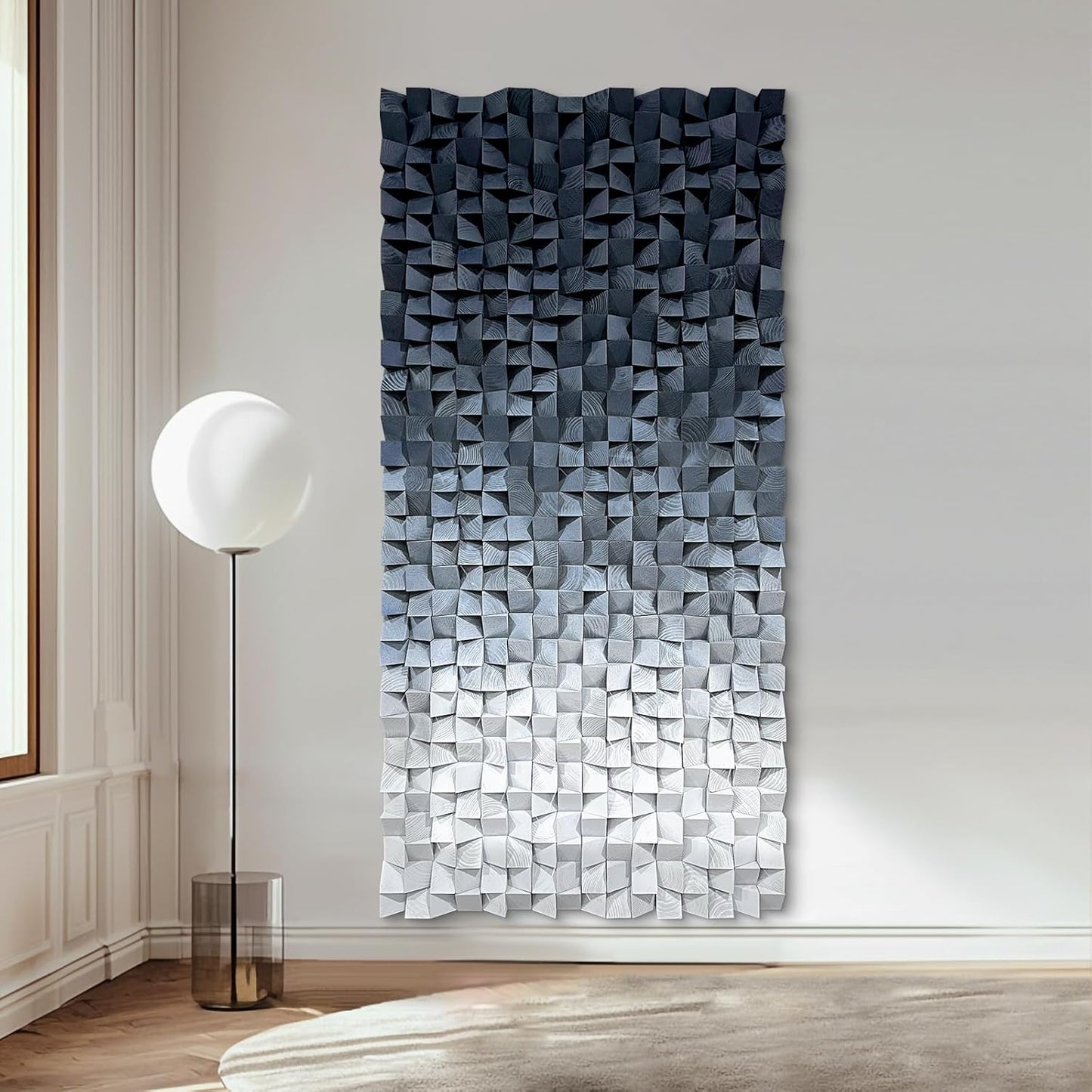 LIUZEYUE - 3D wooden block decoration painting art wall decoration 3D wooden background wall living room bedroom study (blue gray gradient) 23.6 "x 47.2"