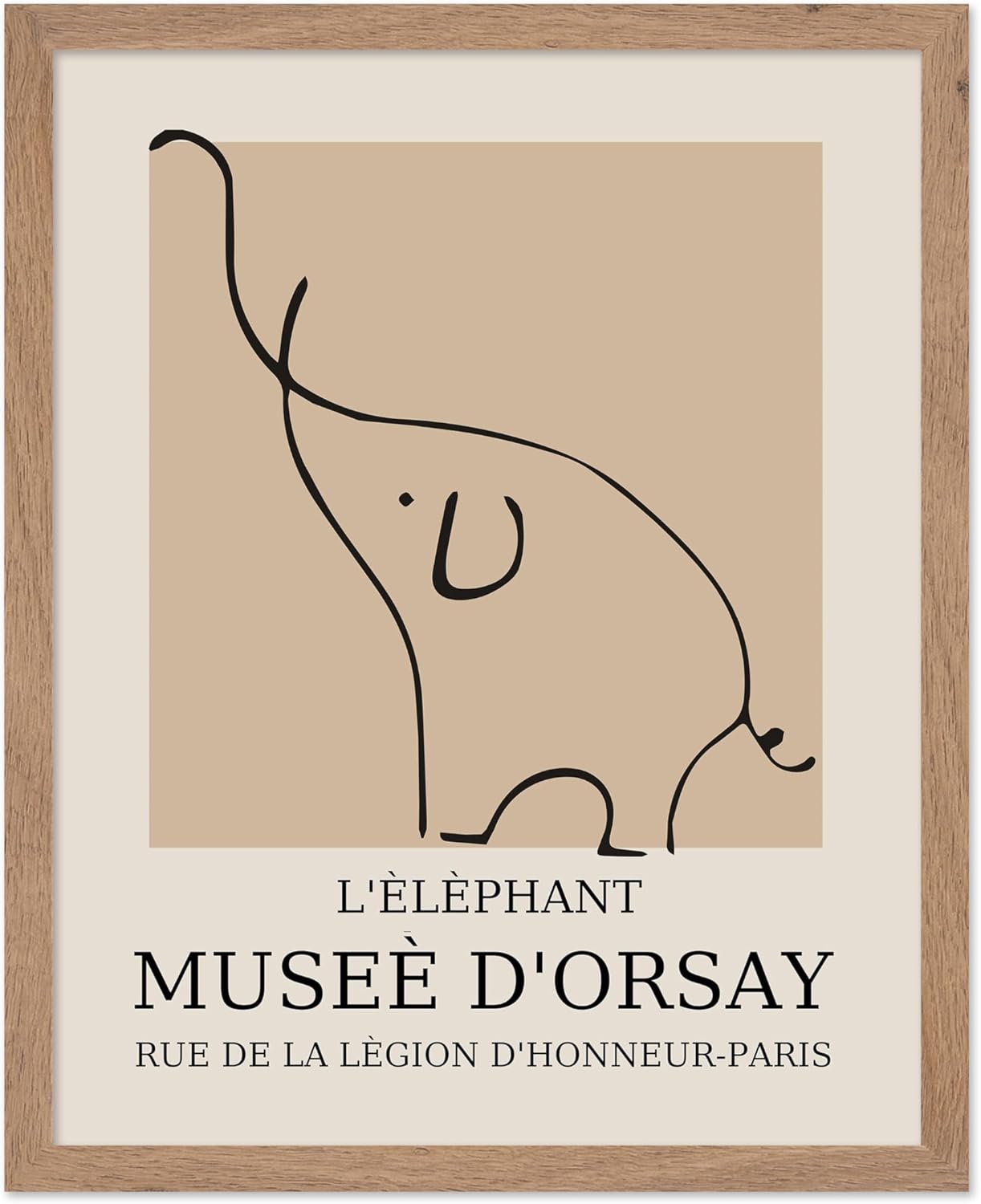Poster Master Vintage Poster - Retro Minimalist Print - Gift for Artist, Housewarming - Elephant, Line Drawing, Sketch, Abstract - Wall Decor for Living Room, Bedroom, 8x10 Beige Framed