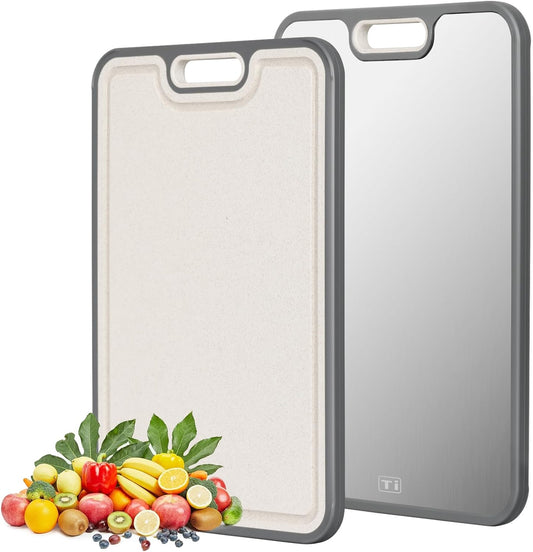 Titanium cutting boards for Kitchen,Double Sided Food Grade,Pure Titanium and Wheat Straw PP, Double Chopping Boards for Meat and Fruits Easy to Clean Size 15’’x10’’