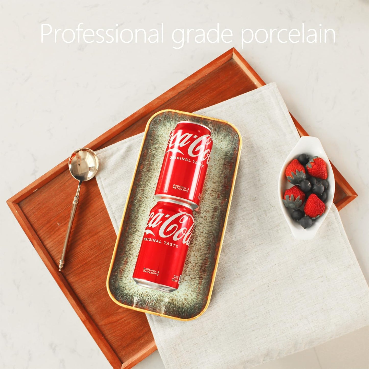 Ceramic Dinner Plates Dish Set, Set of 4, Microwave Oven and Dishwasher Safe,Scratch Resistant, Dinnerware Kitchen Porcelain Serving Dishes Brown glaze change, 12.4 Inch Rectangle plate