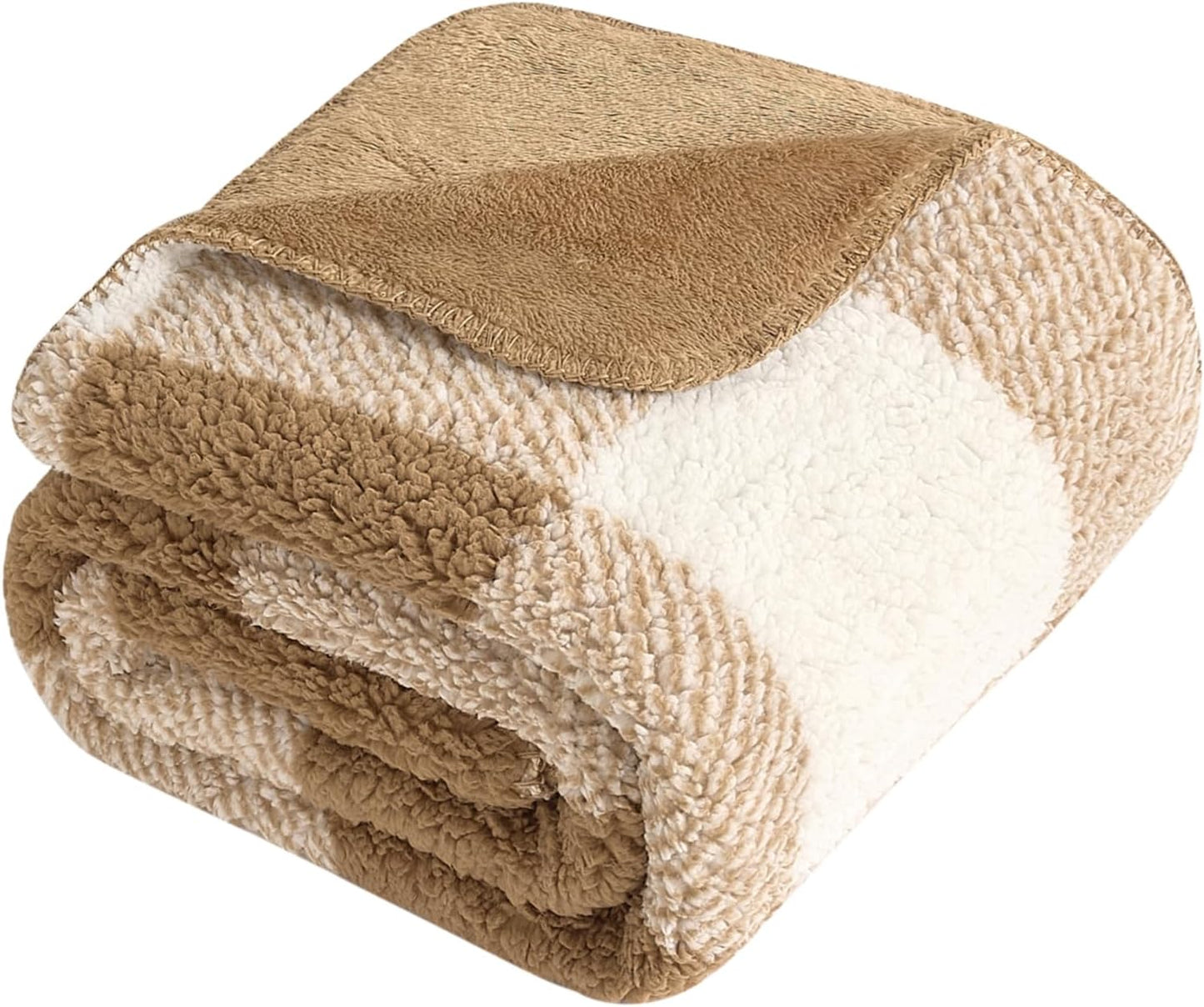 LURKA Checkered Sherpa Fleece Twin-Size Bed Blanket - Extra Thick and Warm Winter Soft Fuzzy Plush Blanket for Couches, Beds & Pets, Brown, 60x80 Inches