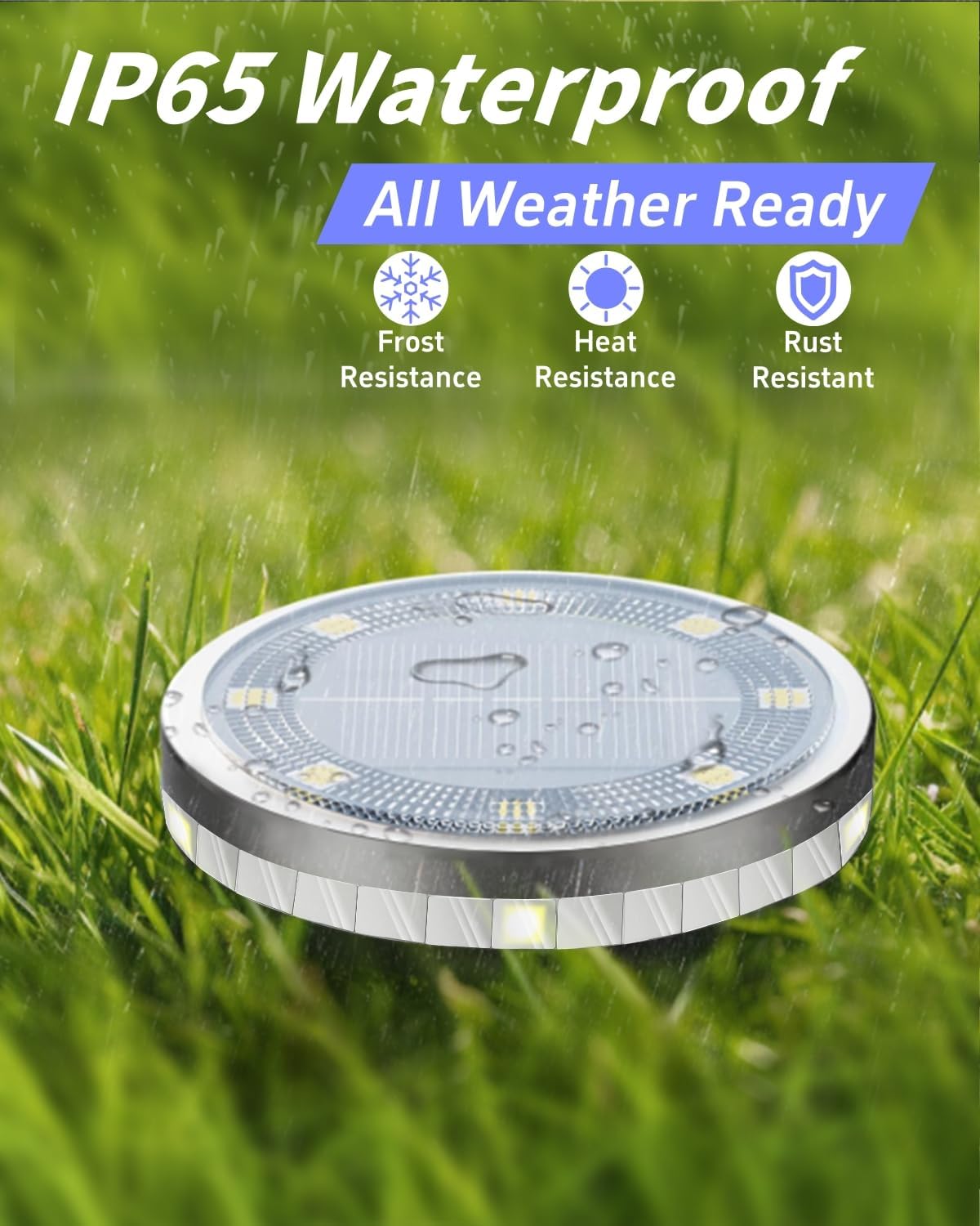 Solar Ground Lights Outdoor 12 Pack Waterproof Upgraded Flat Solar Garden Lights with 4 Side Light Stainless Steel Solar Powered Disc Light for Walkway Pathway Landscape Lawn Yard - Cool White