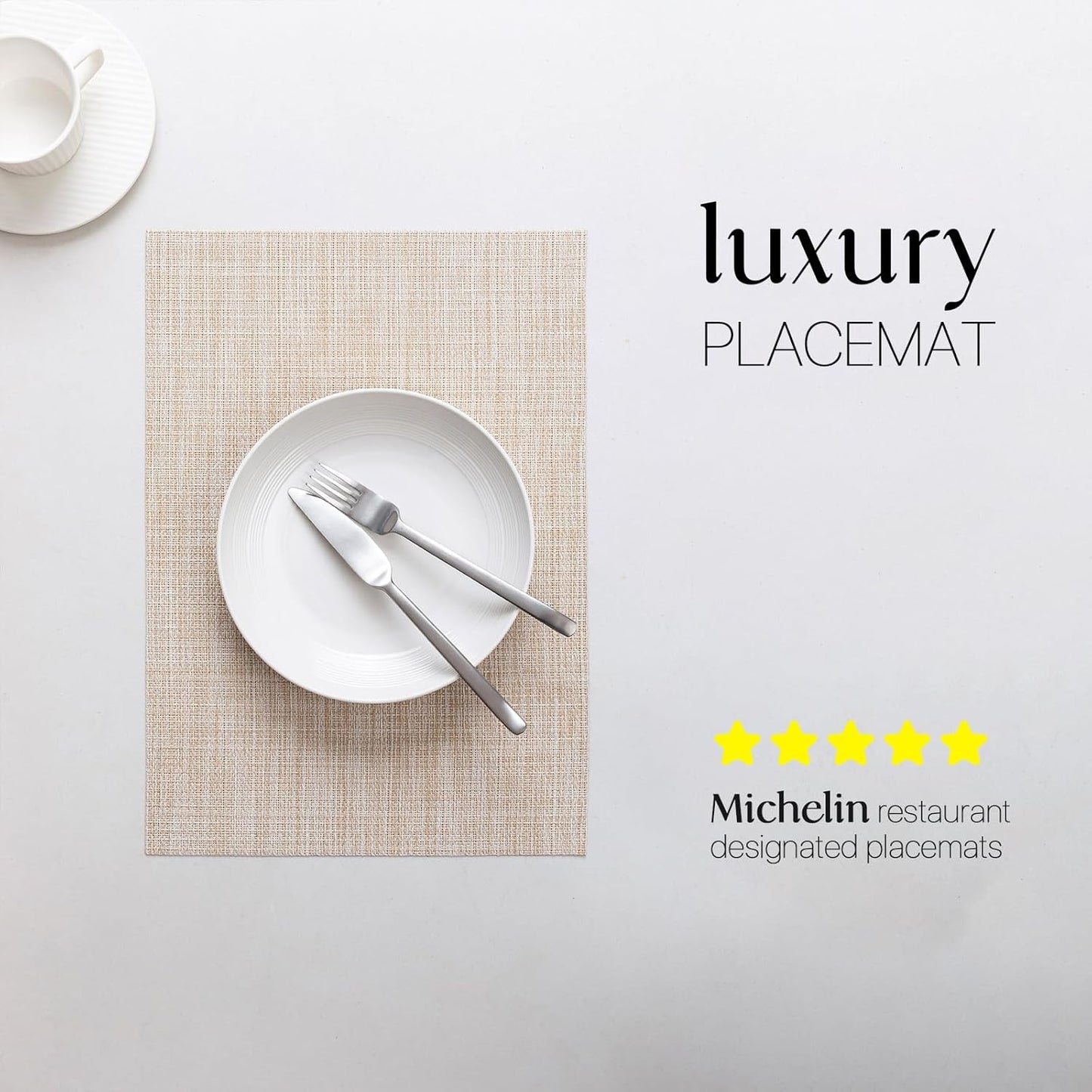 LEXMORE Placemats Set of 4 Vinyl/Plastic Woven Place Mats for Kitchen Table Indoor/Outdoor Washable Placemat Wipeable Dining Table Mats(A-Beige)