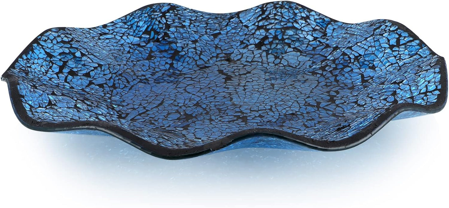 MDLUU Mosaic Centerpiece Tray, 12" Decorative Glass Plate, Home Decor Glass Bowl for Dining Room Table, Coffee Table, Gift (Turquoise)