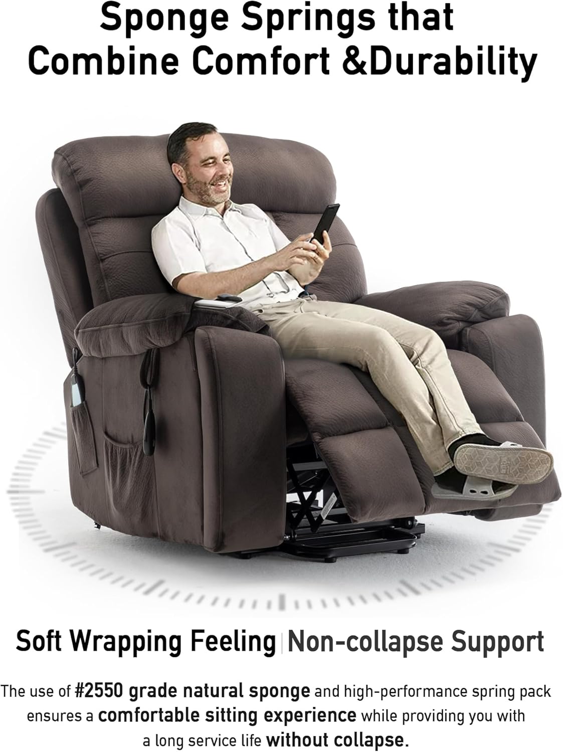 Large Power Lift Chairs Recliners for Elderly with Heated and Massage, Lazy Boy Recliner Chair with 26in Extra Wide Seat, Hidden Cup Holder, Side Pocket