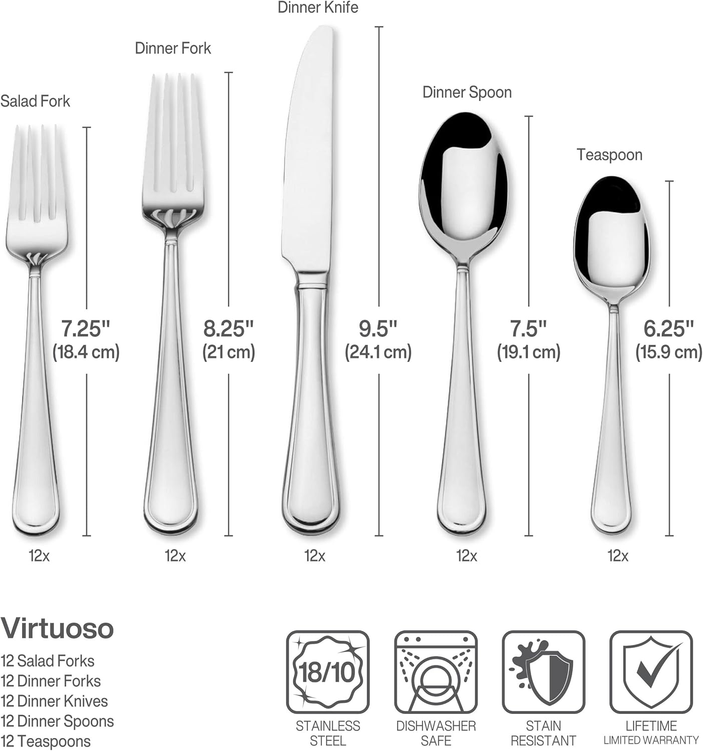 Mikasa, Virtuoso Flatware Service for 12, 65 Piece Set, 18/10 Stainless Steel, Silverware Set with Serving Utensils