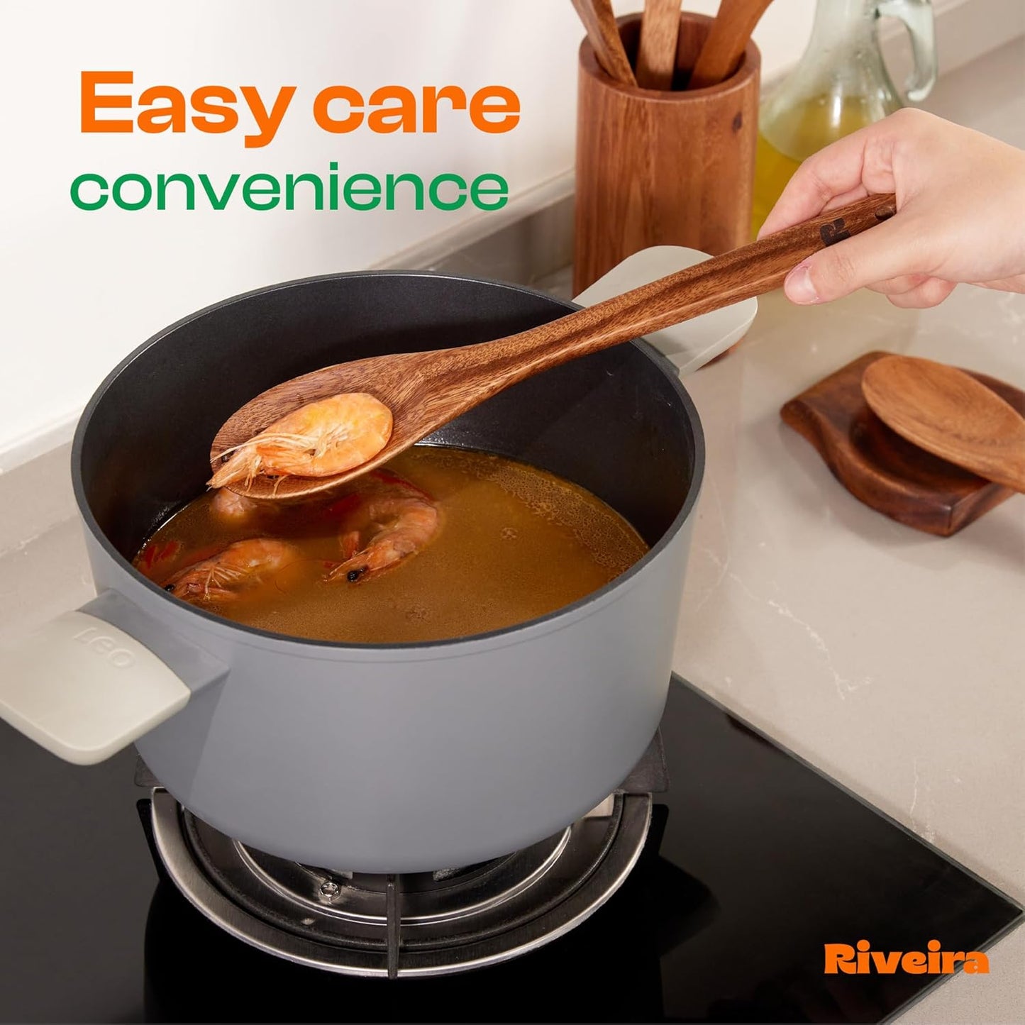 Riveira Walnut Wooden Spoons for Cooking Set of 3 – Natural Walnut Wooden Cooking Utensils, Spatula, Spoon - Premium Quality Utensil Set for Non-Toxic Cooking