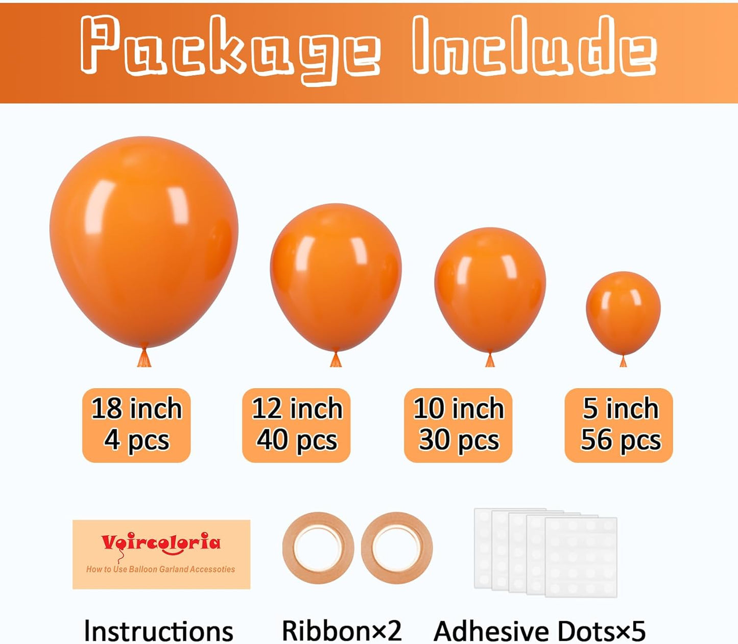 130pcs Orange Balloons Different Sizes 18" 12" 10" 5" Orange Matte Latex Balloons for Boys Girls Birthday Baby Shower Gender Reveal Wedding Gender Reveal Autumn Party Decorations