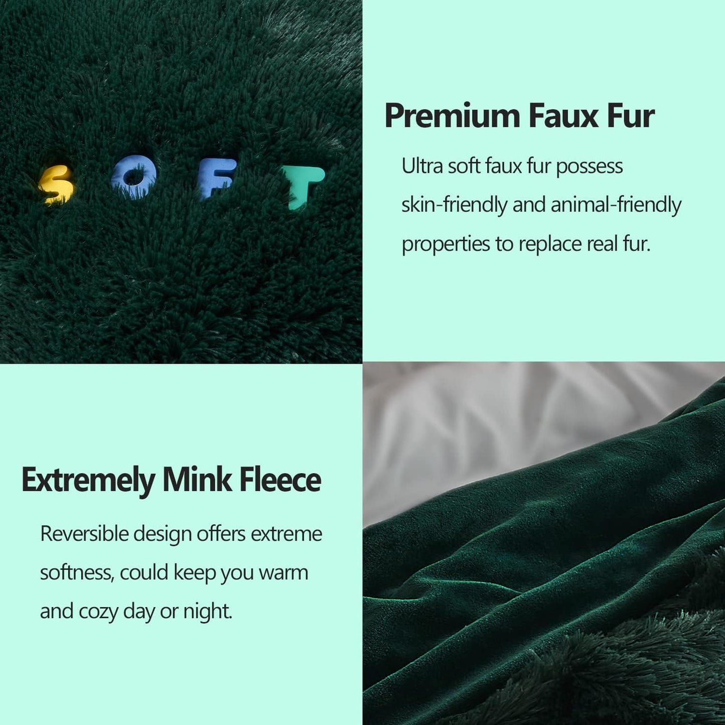 GONAAP Fuzzy Faux Fur Throw Blanket Forest Green Super Soft Cozy Plush Fuzzy Shaggy Blanket for Couch Sofa Bed (Forest Green, Throw(50"x60"))