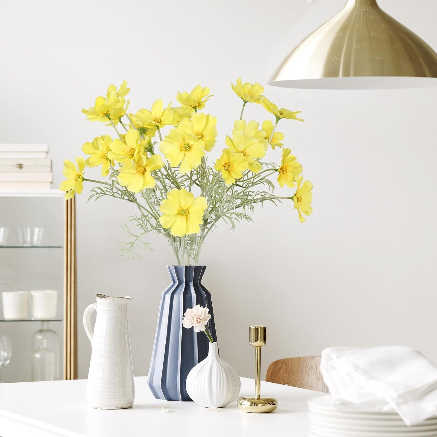 IPOPU Fake Yellow Flowers Artificial Daisies 5PCS Silk Cosmos Fake Daisies Wild Flowers 24.5”Artificial Wildflowers Table Decor for Baby Shower Centerpieces Wedding Bouquet (Yellow)