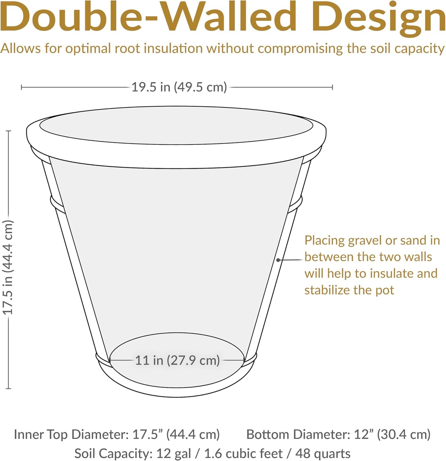 Sunnydaze 19.5-Inch Arabella Large Plant Pot - Polyresin Round Outdoor Planter with Drillable Drainage Holes - 2 Pack - Beige