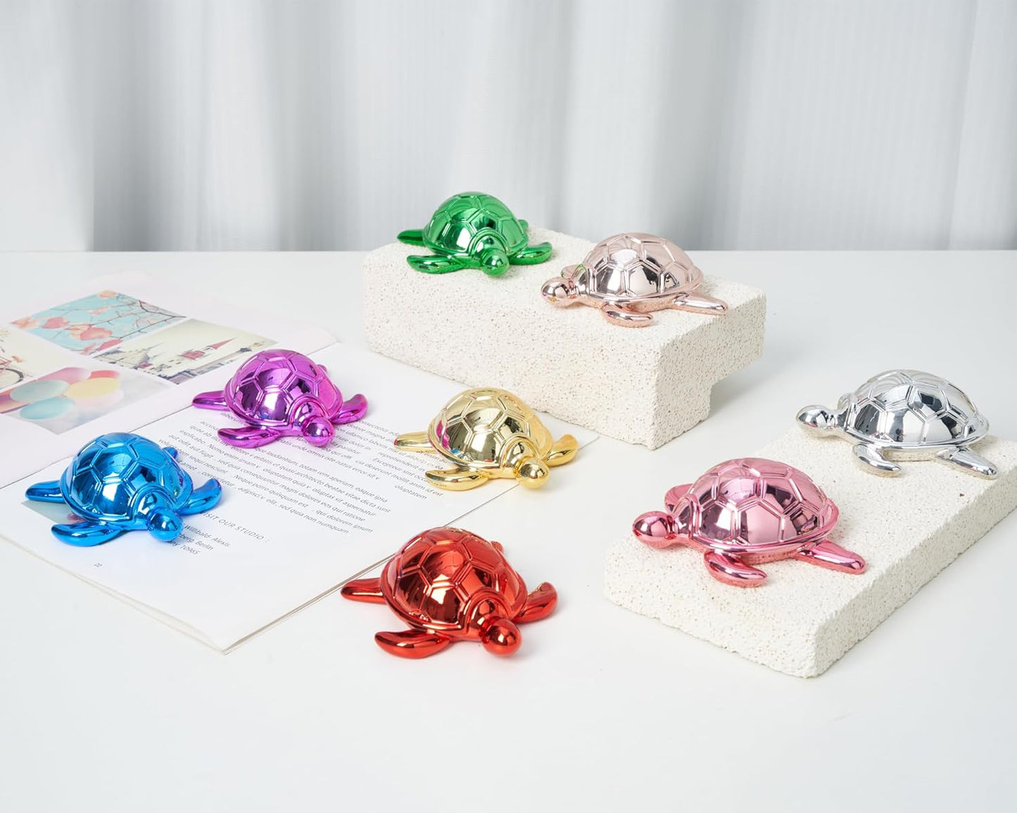 Small Sea Turtle Statue 4 inch Shiny Silver Accent Knick Knacks Paperweight for Bathroom Home Office Shelf Desk Table Decor, Cute Sea Turtle Gifts for Women