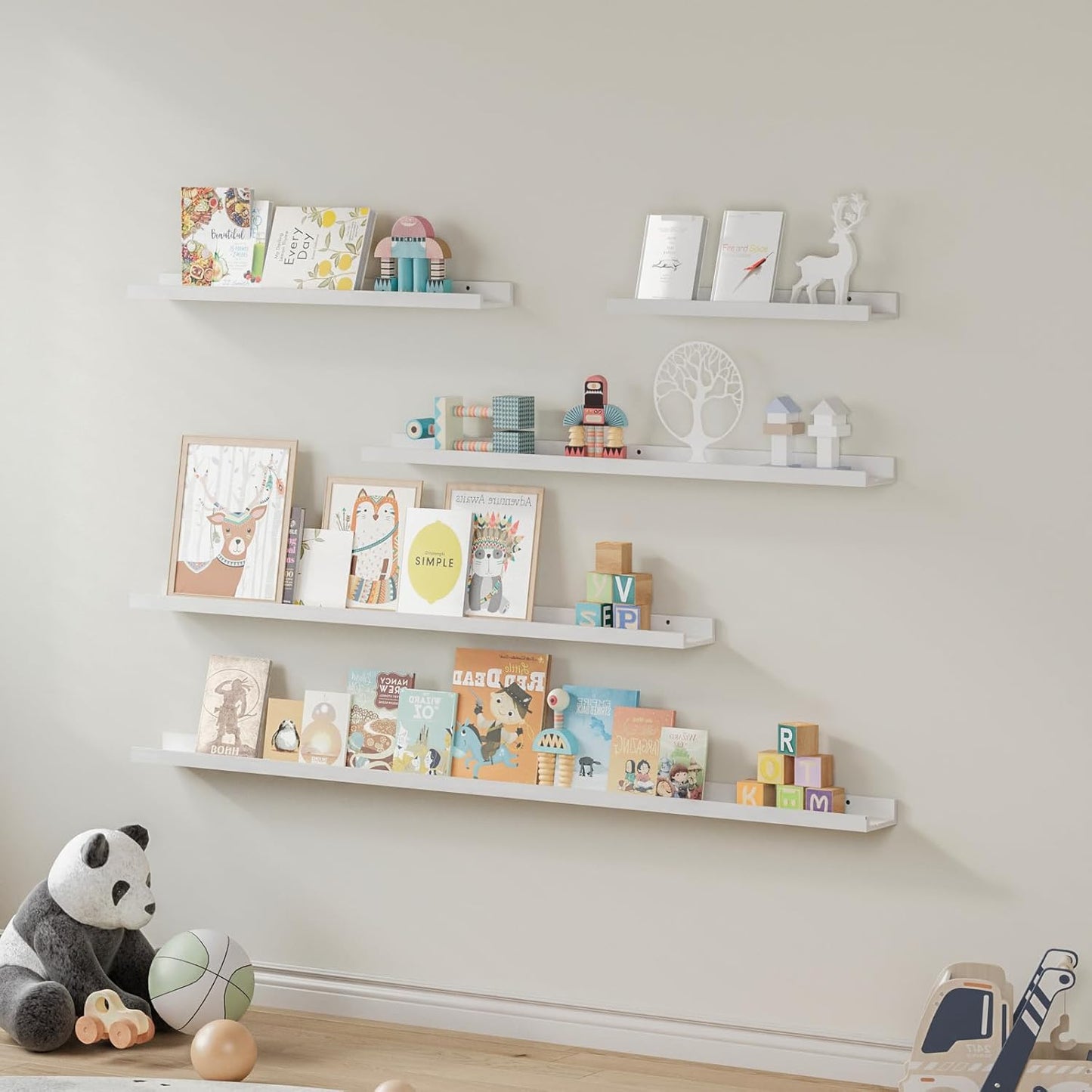 SAUMONIERES Picture Ledge Shelf Floating Book Shelves Set of 2 Wall Mounted Solid Wood for Bedroom Bathroom Living Room Kitchen, 72 Inch White