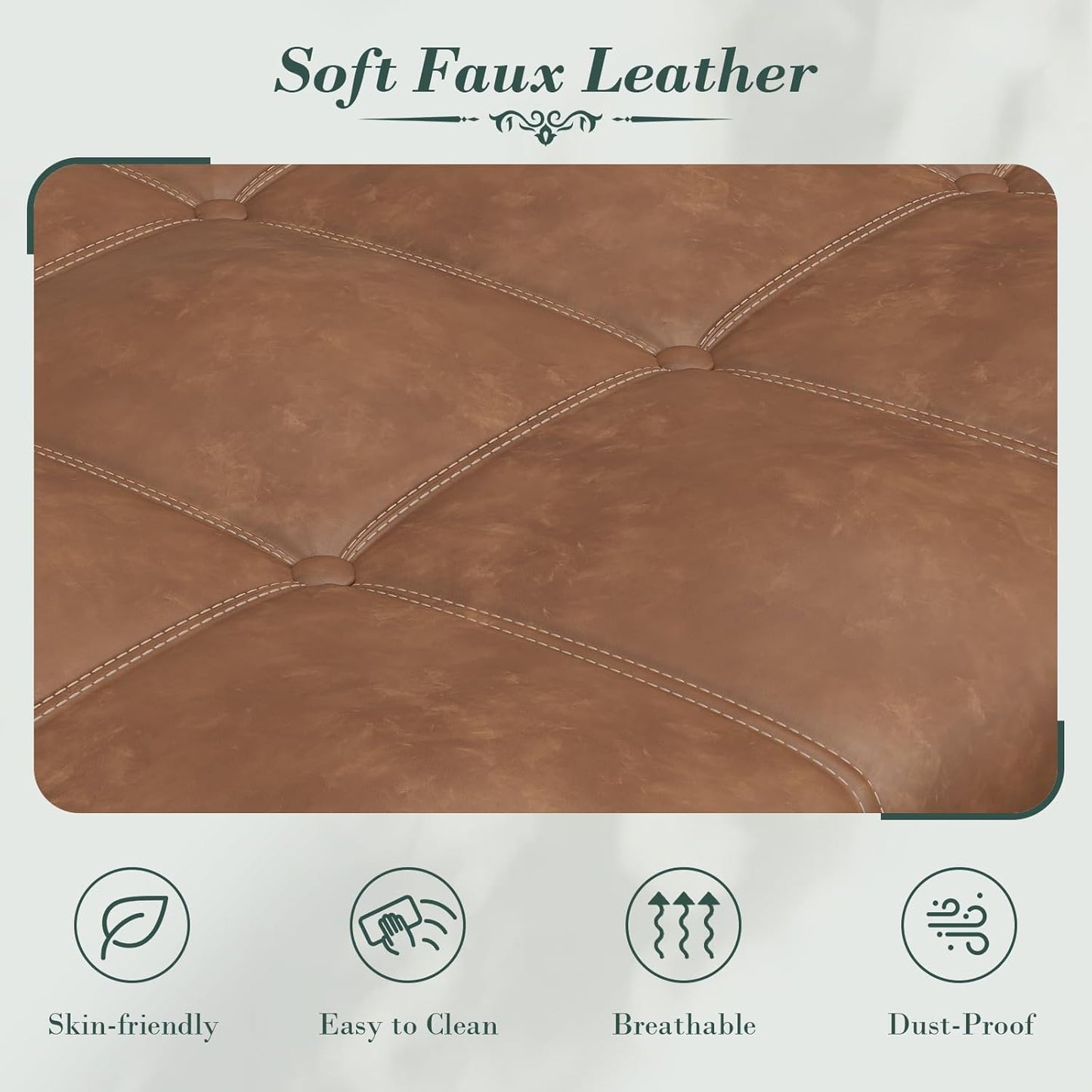 Apicizon 51”Ottoman with Storage, Queen Size End of Bed Storage Bench with Tufted Button, Upholstered Sitting Bench for Front Door Entrance,Bedroom,Dining Room, Entryway，Vintage Brown