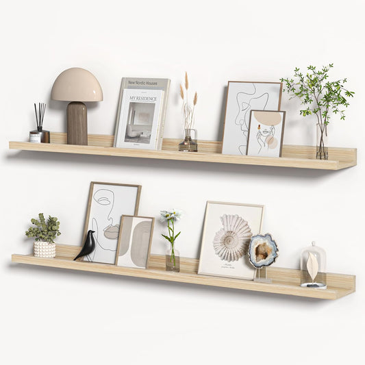 Floating Shelves for Wall, Picture Ledge Shelf 48 Inch Solid Wood Set of 2, Rustic Wall Shelves with Lip, Kids Bookshelf, Photo & Picture Live Edge Floating Shelves for Bedroom, Living Room, Kitchen