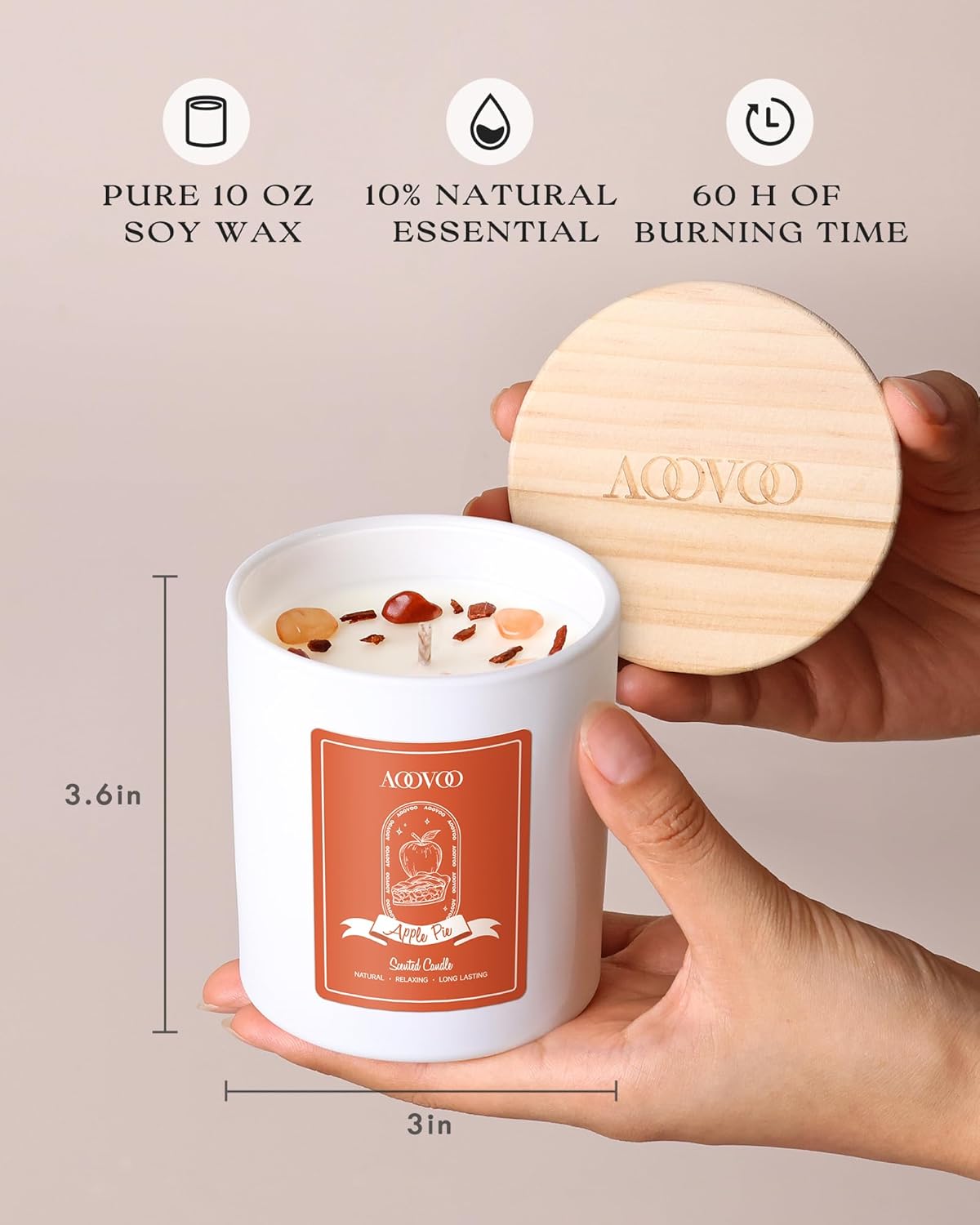 AOOVOO Apple Pie Scented Candles for Women - Aromatherapy Candle with Crystals Inside, 10oz Soy Candles for Home Scented, Birthday Gifts Candle for Women Mom