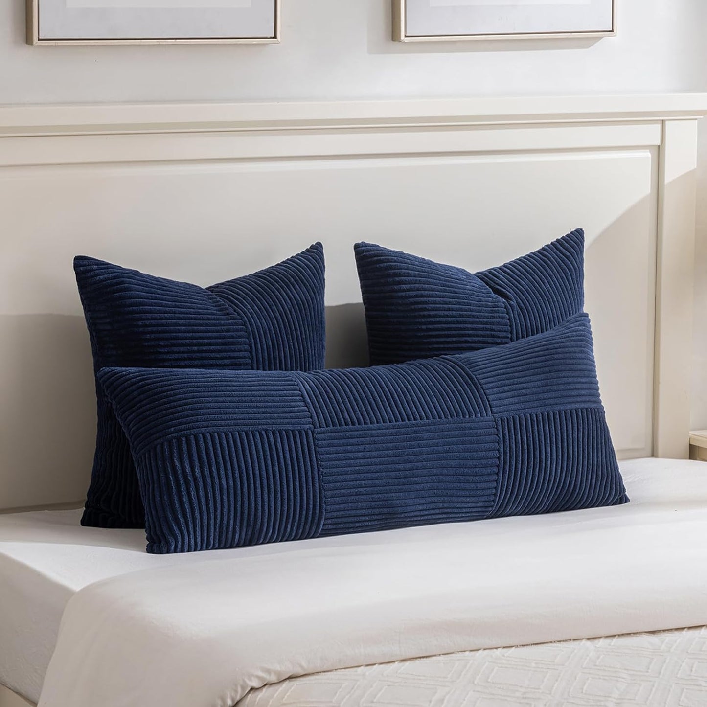 Fancy Homi 2 Packs Navy Blue Euro Decorative Throw Pillow Covers 28x28 Inch for Living Room Couch Bed, Farmhouse Boho Home Decor, Soft Corss Corduroy Patchwork Textured Square Cushion Case 71x71 cm