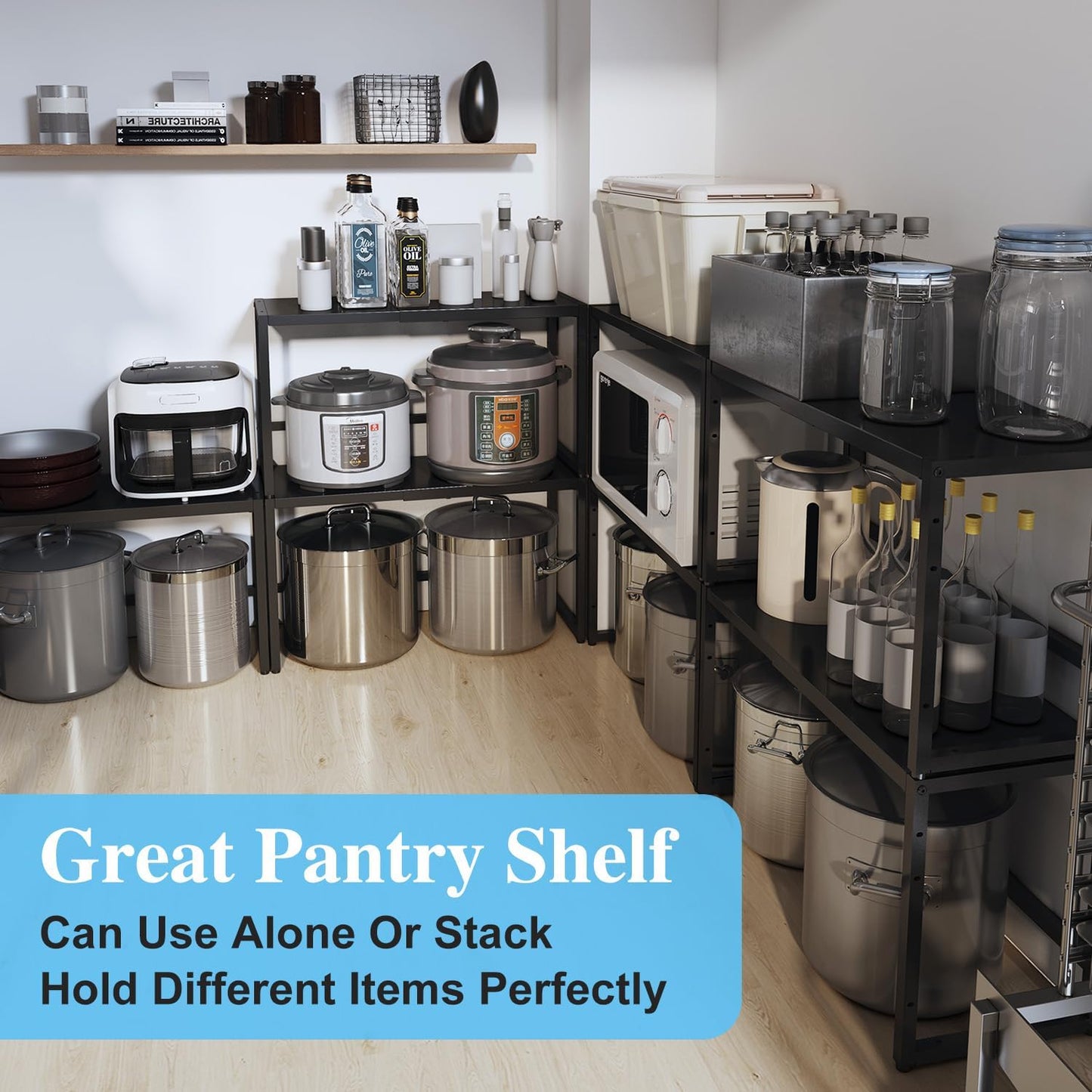 Expandable Metal Storage Shelves,110LBS Heavy Duty Shelving Units and Storage For Small Appliance, Adjustable Metal Storage Shelf Rack For kitchen Cabinet Closet Pantry Warehouse Garage,Patent Pending