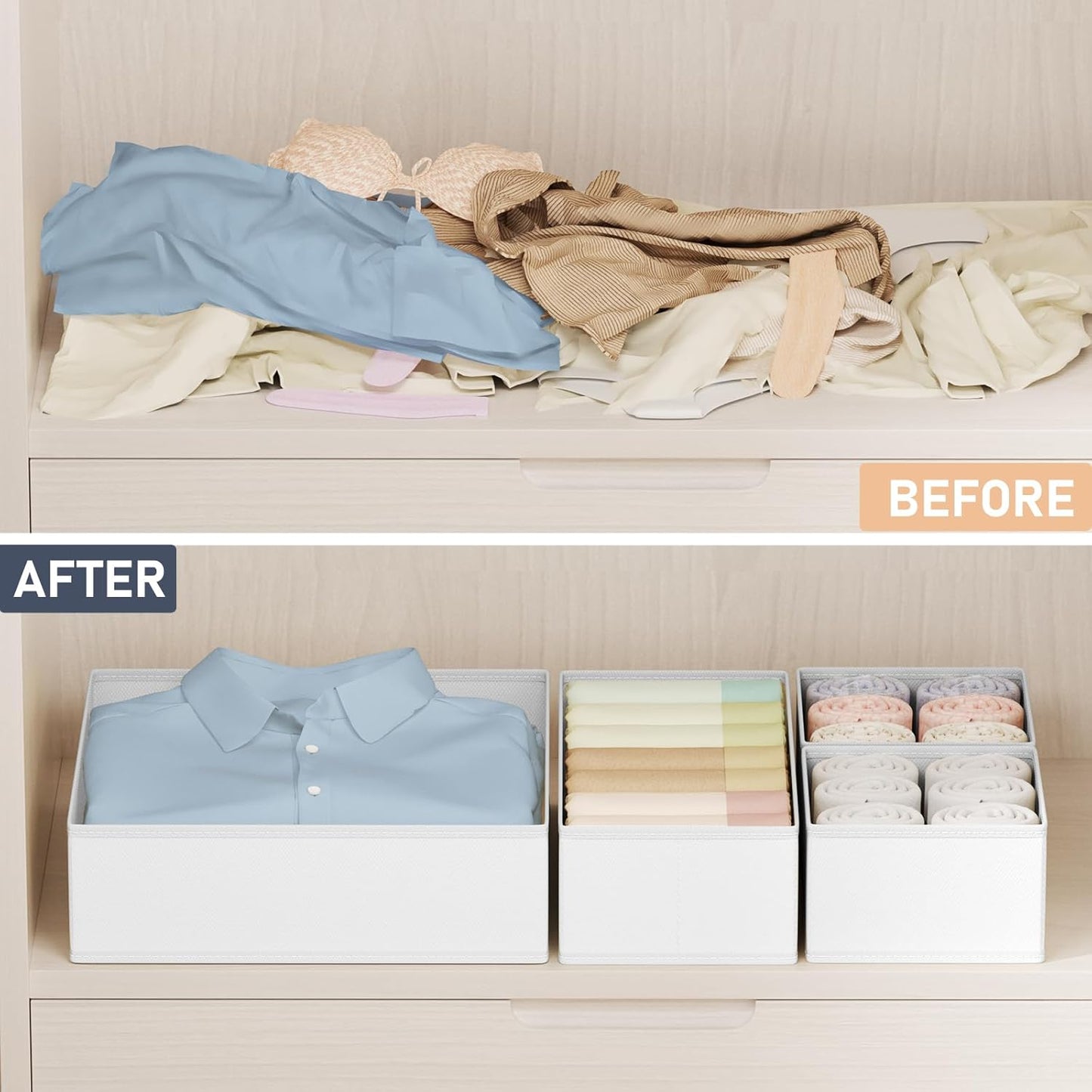 DIMJ Drawer Organizer Clothes 24 Pack - Foldable Baby Organizers and Storage & Dresser Organizer for Bedroom, Closet - Nursery Organization Dresser Dividers for underwear, Sock,Bra, Belt, Tie, White