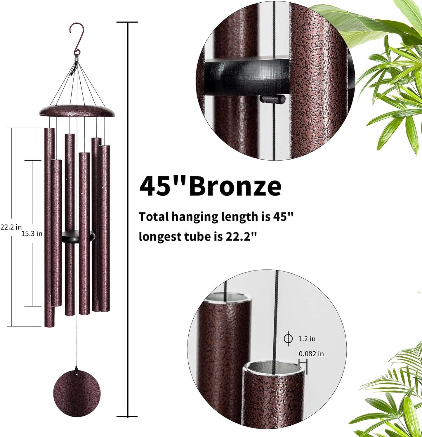 Wind Chimes Outdoor Deep Tone, 45 in Large Wind Chimes for Outside, Wind Chime Gifts for Mother's Day/Housewarming/Christmas