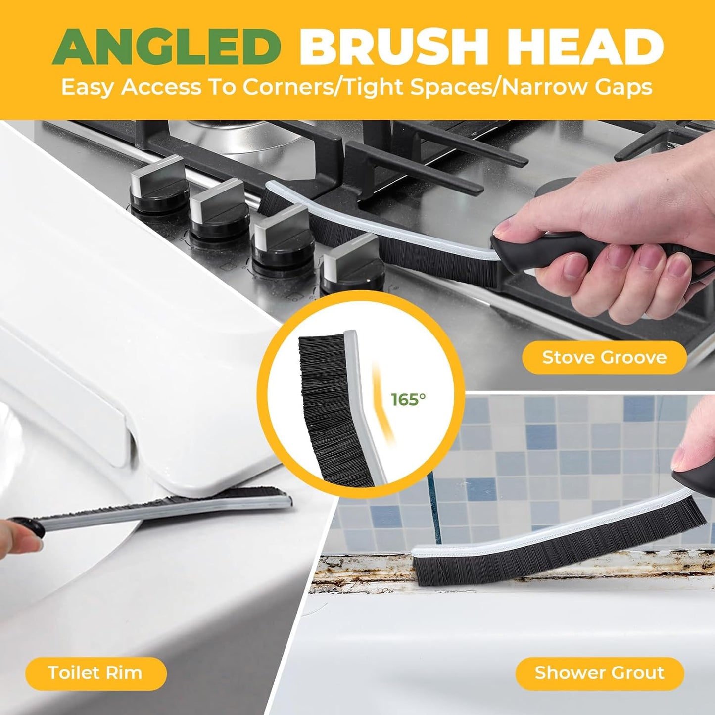 Cleaning Brush, 5 Pcs Hard Bristle Crevice Cleaning Brush, Grout Brush, Scrub Brush for Tile Grout Crevice, Gap Cleaning Tools for Bathroom Kitchen Toilet Window Track (5, Black)