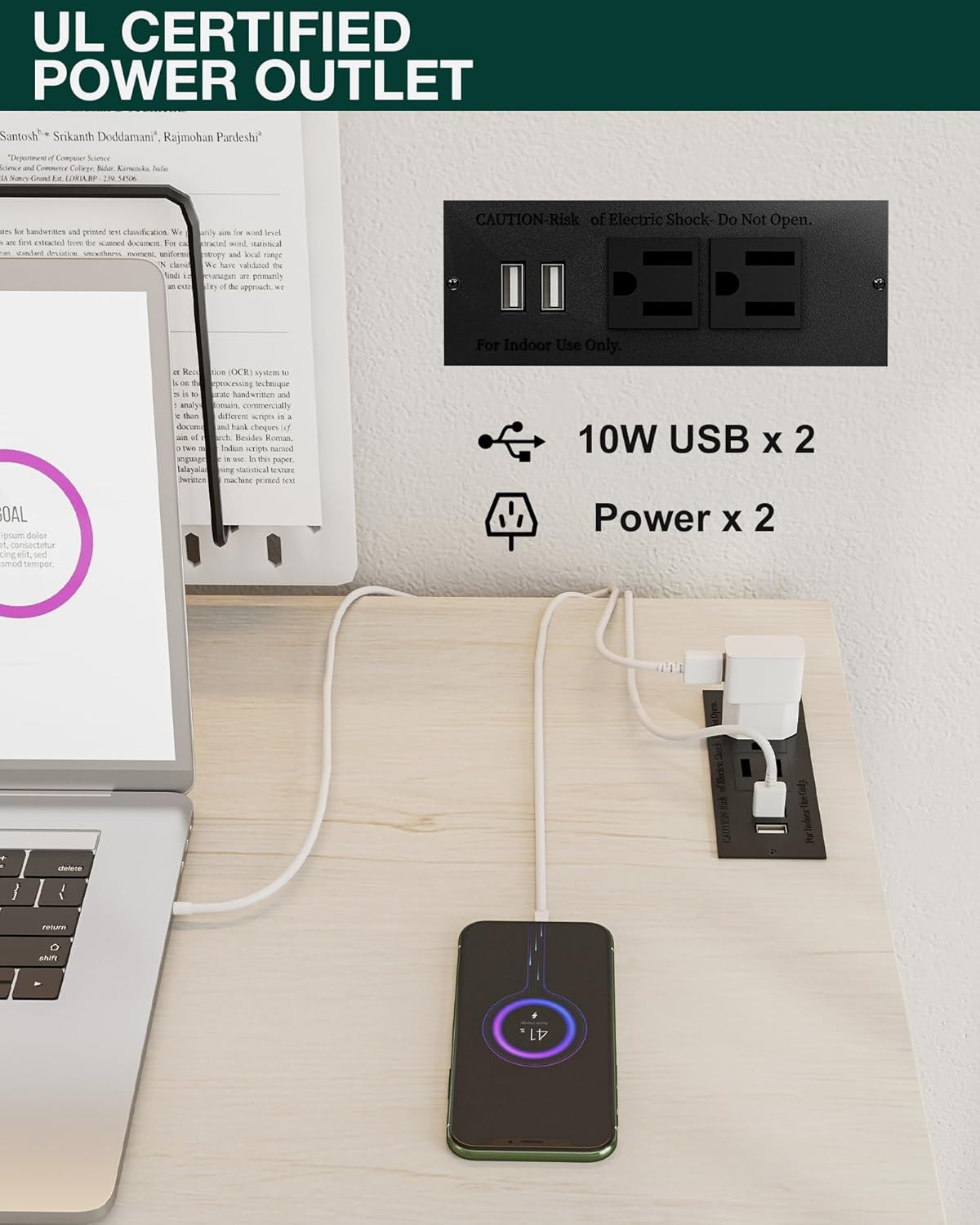 Frylr Small Folding Computer Desk – 55.1 Inch Portable Table for Craft and Study, Lightweight Desk for Small Spaces, Foldable Laptop Table Built-in AC/USB Outlets for Convenience, White Ash