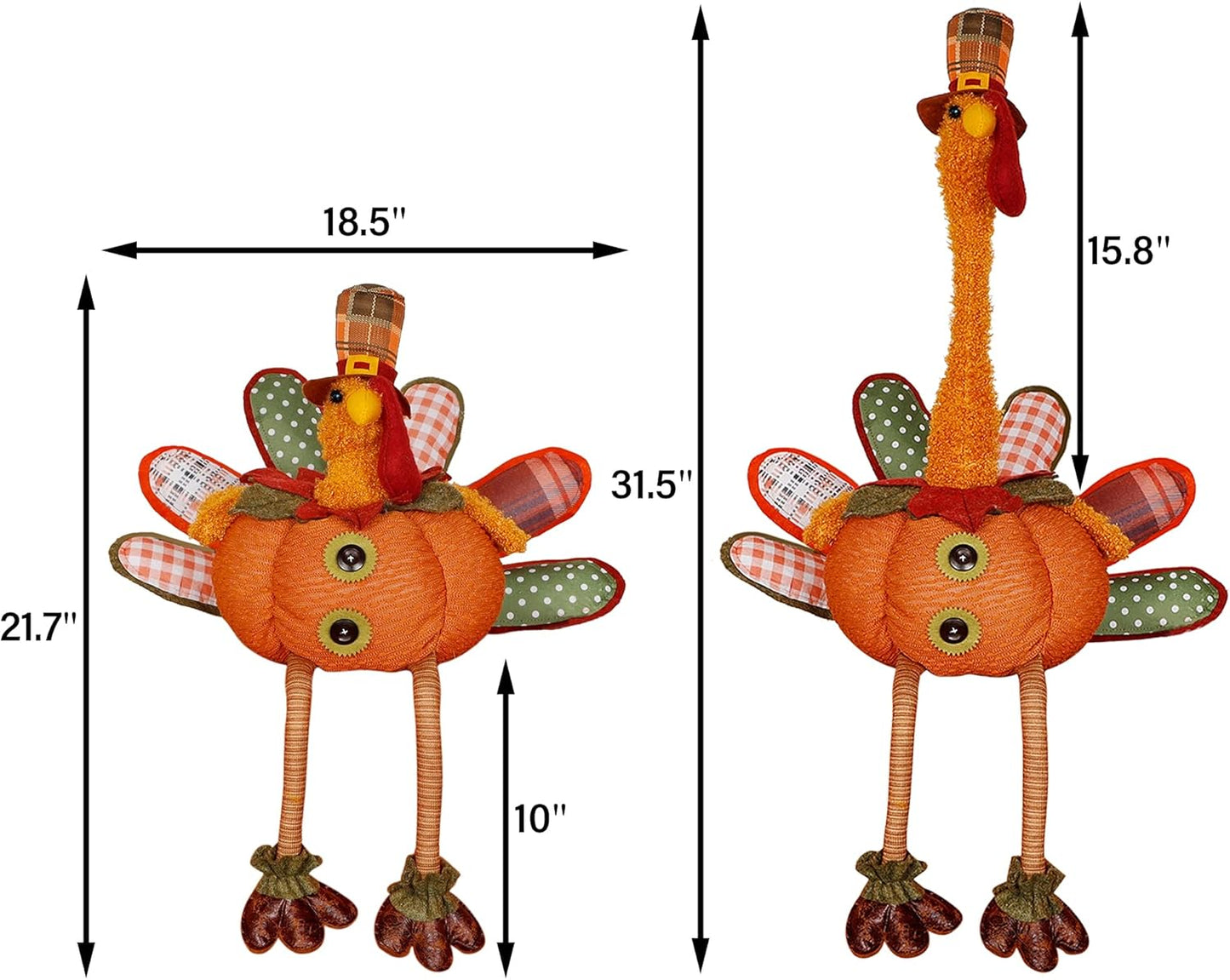 winemana Thanksgiving Decoration 31.5" x 18.5" Plush Turkey with Stretchable Head, Handmade Stuffed Sitting Turkeys Fall Decorations for Indoor Home Tabletop Party Autumn Decor (Cock)