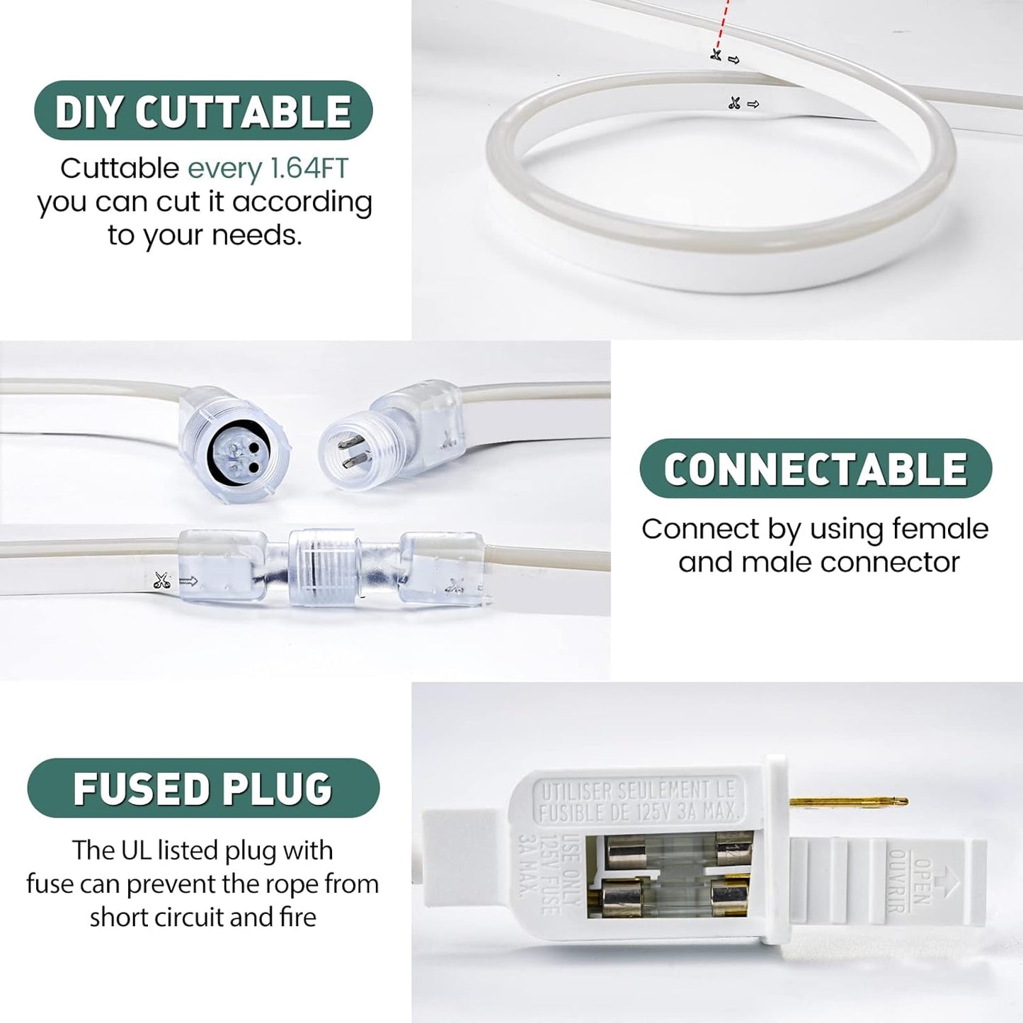 GZBtech Flexible LED Neon Rope Lights 16.4FT,AC 110-120V Waterproof Strip Light, 120LEDs/M Cuttable Connectable Neon Lighting for Indoor Outdoor Home Decor/Commercial Building Use-Warm White 5M