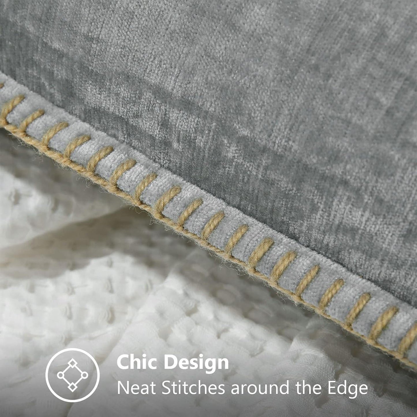 decorUhome Chenille Soft Throw Pillow Covers 20x20 Set of 2, Farmhouse Velvet Neutral Decorative Euro Pillow Covers with Stitched Edge for Couch Sofa Bed Home Decor, Neutral Gray