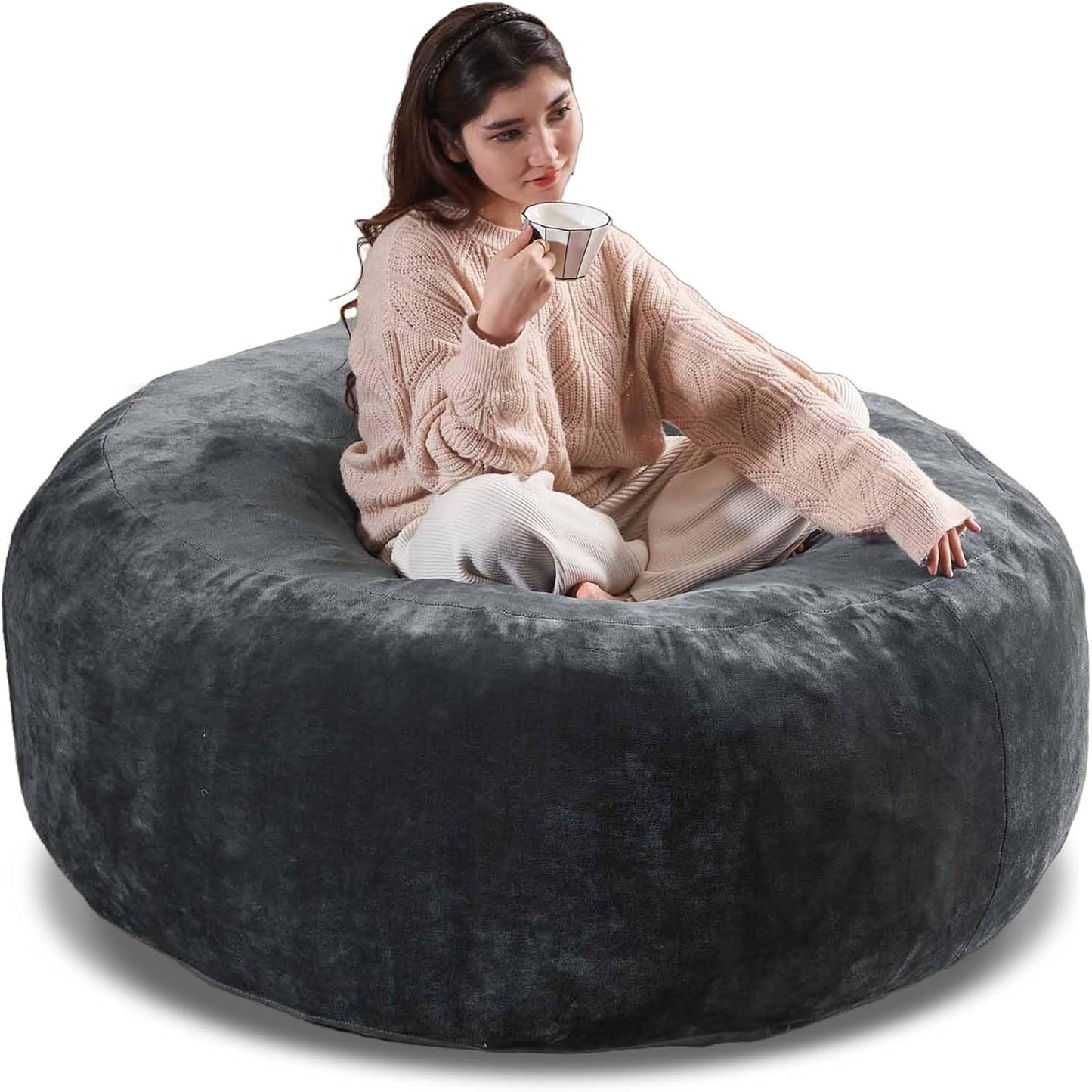 5FT，Big Bean Bag Chairs for Adults，Large beanbag with Filler Included，Memory Foam Material，Easy to Clean and Washable Corduroy Fabric，Suitable for Living Room and Bedroom (Dark Gray, 5 Foot)