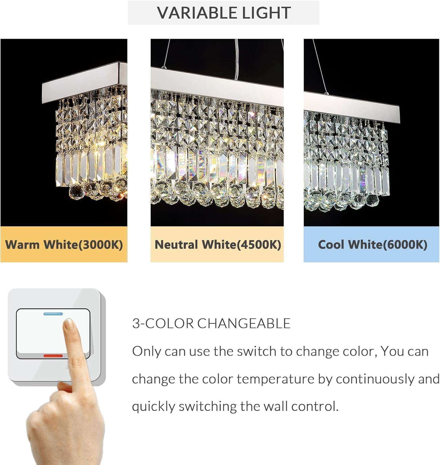 Siljoy 6-Light Modern Crystal Chandelier for Dining Room, Rectangular K9 Crystal Raindrop Chandelier, Rectangle Pendant Ceiling Light Fixture for Living Room Kitchen Island L31.5'' x W10'' x H10''