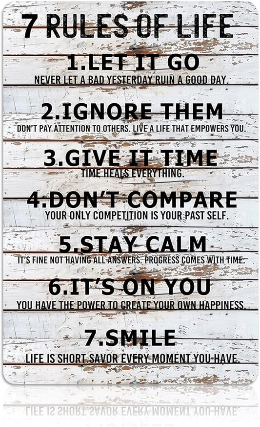 Teen Boys Room Decor - Cool Inspirational Wall Art Teenage Girl Bedroom Stuff 7 Rules of Life Metal Tin Signs for 10-18 Year Old Teens Room Accessories 8x12 Inch