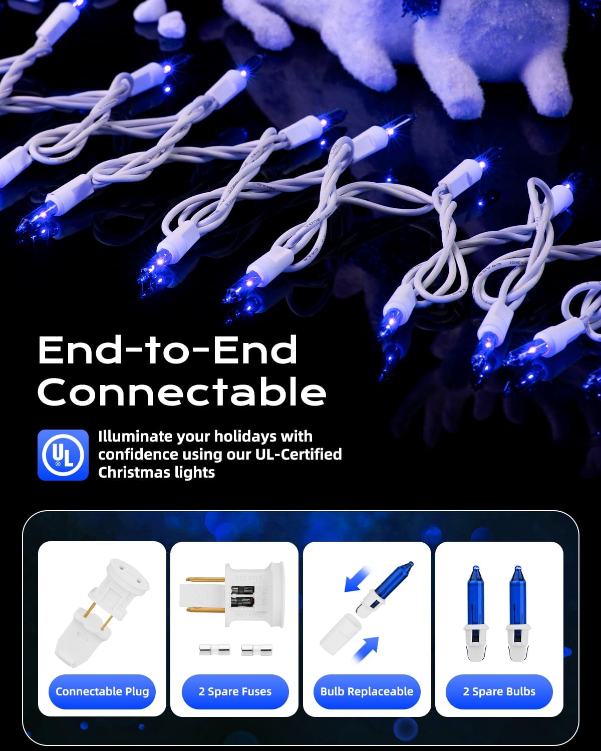 Brightown Blue Christmas Mini String Lights, 100-Count 26.5ft Incandescent Bulb Halloween Fairy Lights for Indoor Holiday Decor, Christmas Tree Garland Wedding Party Multi-Use Decoration, White Wire