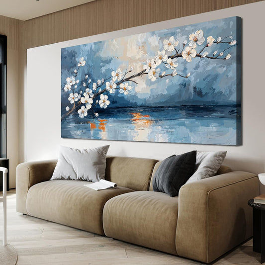 Canvas Wall Art Decor Vintage Coastal Wall Art Decorations White Flower Wall Art Prints Wall Art Pictures for Living Room Canvas Art Wall Decor Sunset Artwork for Walls Bedroom Office Decor 20" X 40"