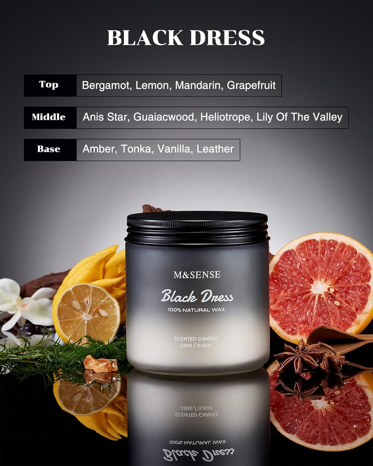 M&SENSE Vanilla Leather Scented Candles for Men, 11.6oz 2 Wick 70 Hours Long Lasting Soy Wax for Home Scented, Highly Scent Black Luxury Candles Home Fragrance Holiday Gifts for Him