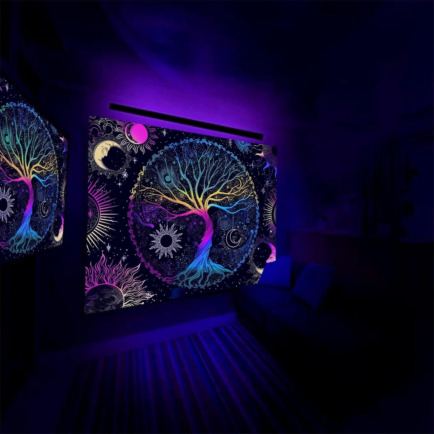 AACKart Blacklight Tapestry for Bedroom - Spiritual Tree of Life Wall Tapestry Glow in the Dark Wall Hanging 78.7 x 59.1 inches