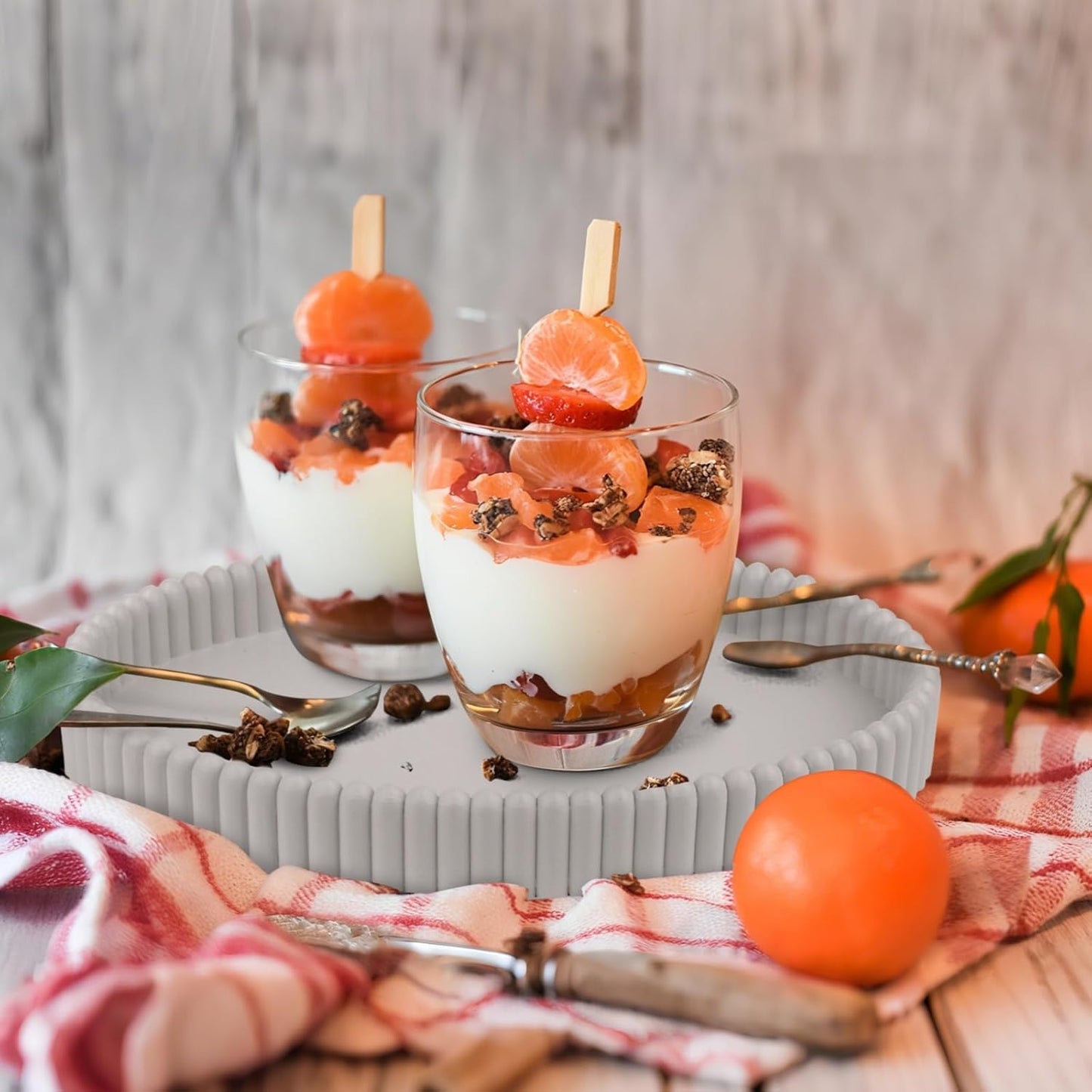 11.8in Decorative Tray for Coffee Table Decor- Modern Oval Concrete Tray for Home Decor- Minimalist Handcrafted Centerpieces Tray for Living Room, Kitchen Dining Table, Entryway (Gray)