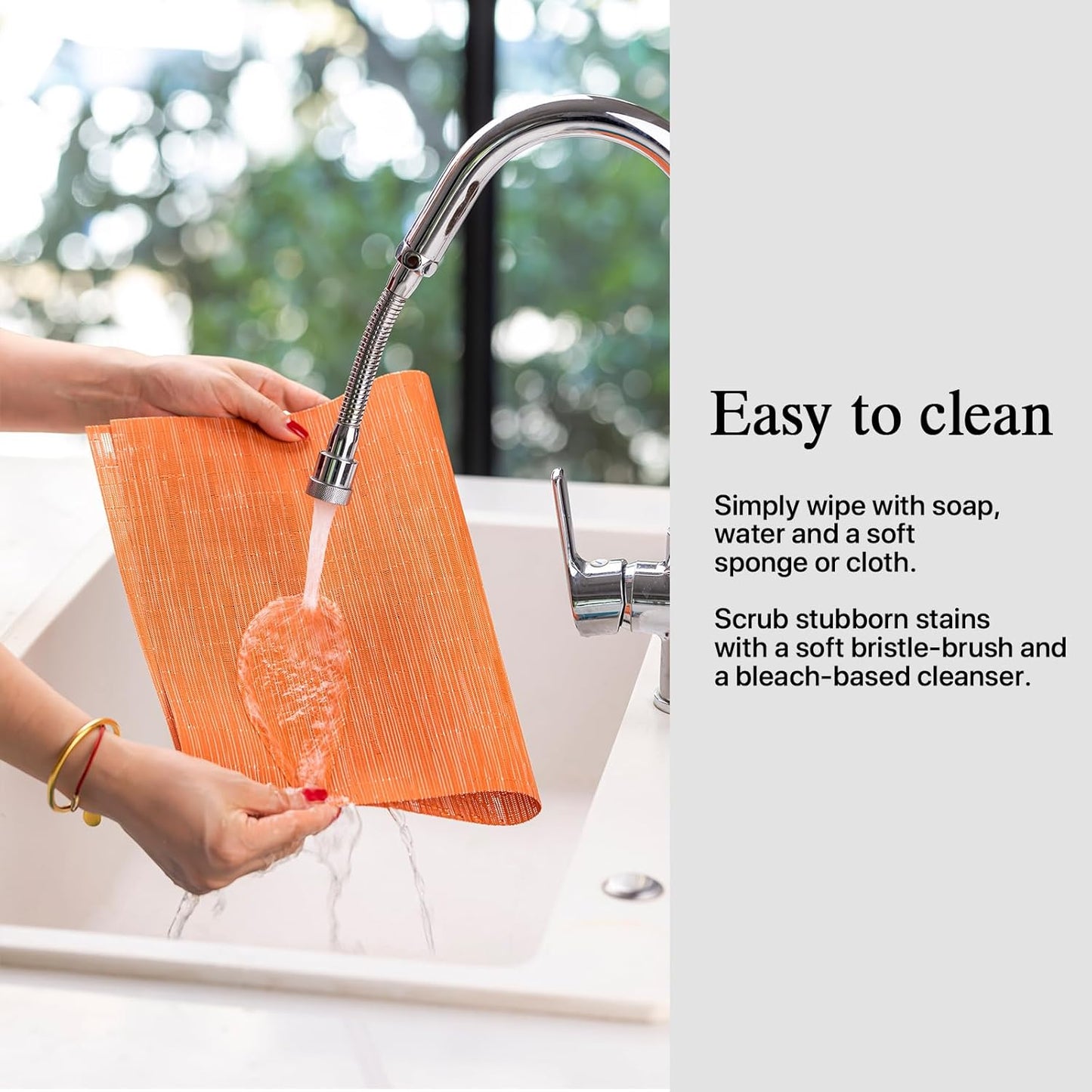 Placemats Set of 8 - Easy Clean Woven Vinyl Placemats for Dining Table, Indoor/Outdoor Place Mats, Washable PVC Table Mats （Orange）