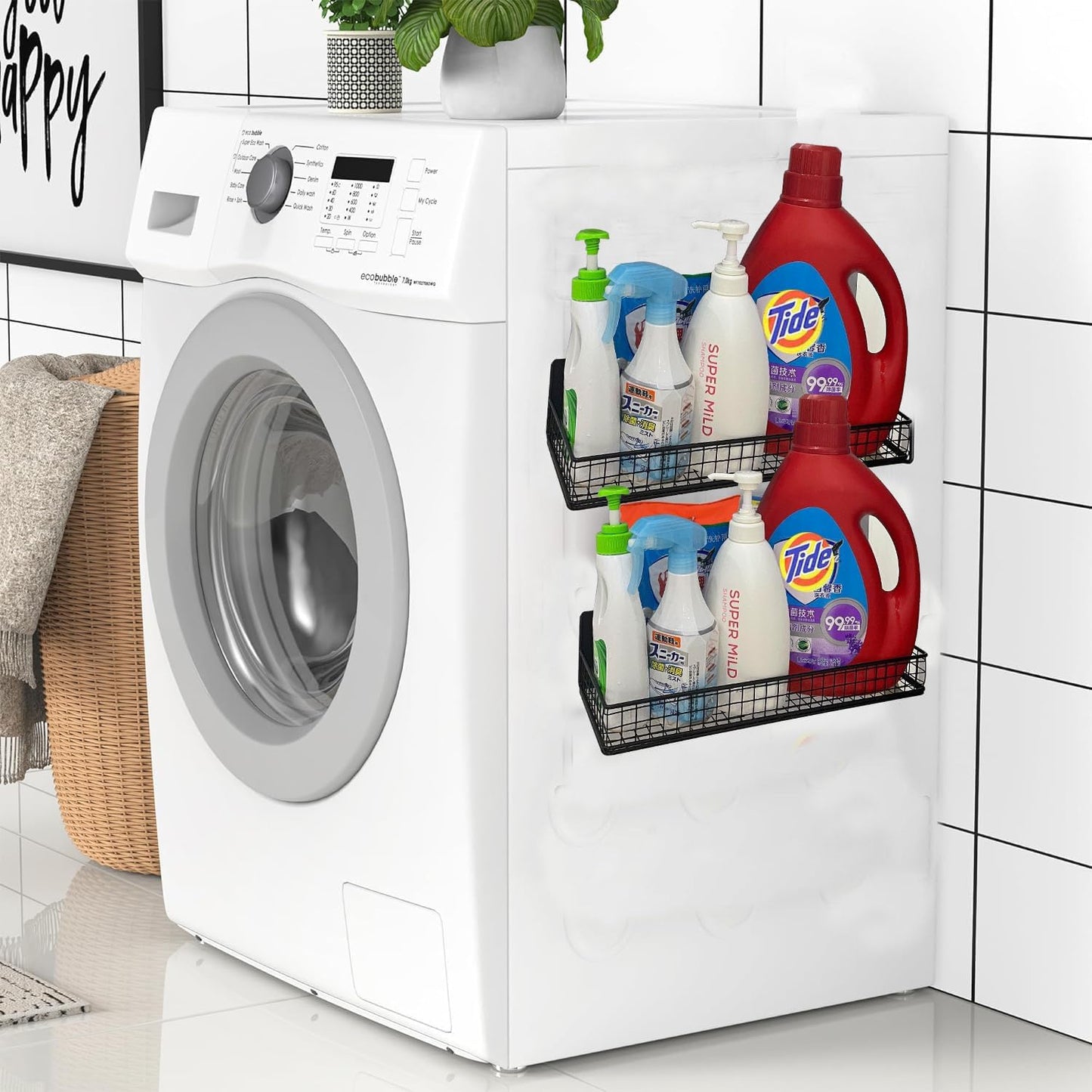 Bruda 2 Pack Large Magnetic Shelves Spice Rack Organizer for Washing Machine, Fridge, Refrigerator, Oven, Coffee Maker, Metal Peg Board 009