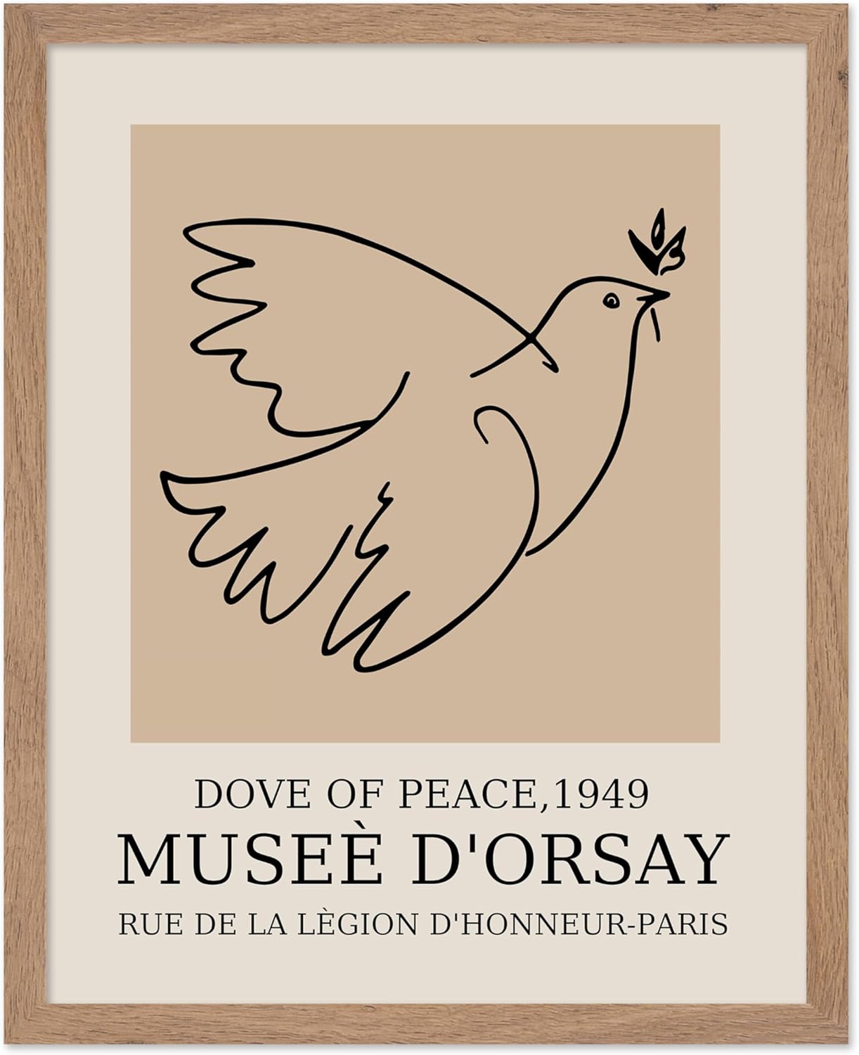 Poster Master Vintage Poster - Retro Minimalist Print - Gift for Artist, Friend - Dove Of Peace, Line Drawing, Sketch, Abstract - Wall Decor for Living Room, Bedroom, 11x14 Beige Framed