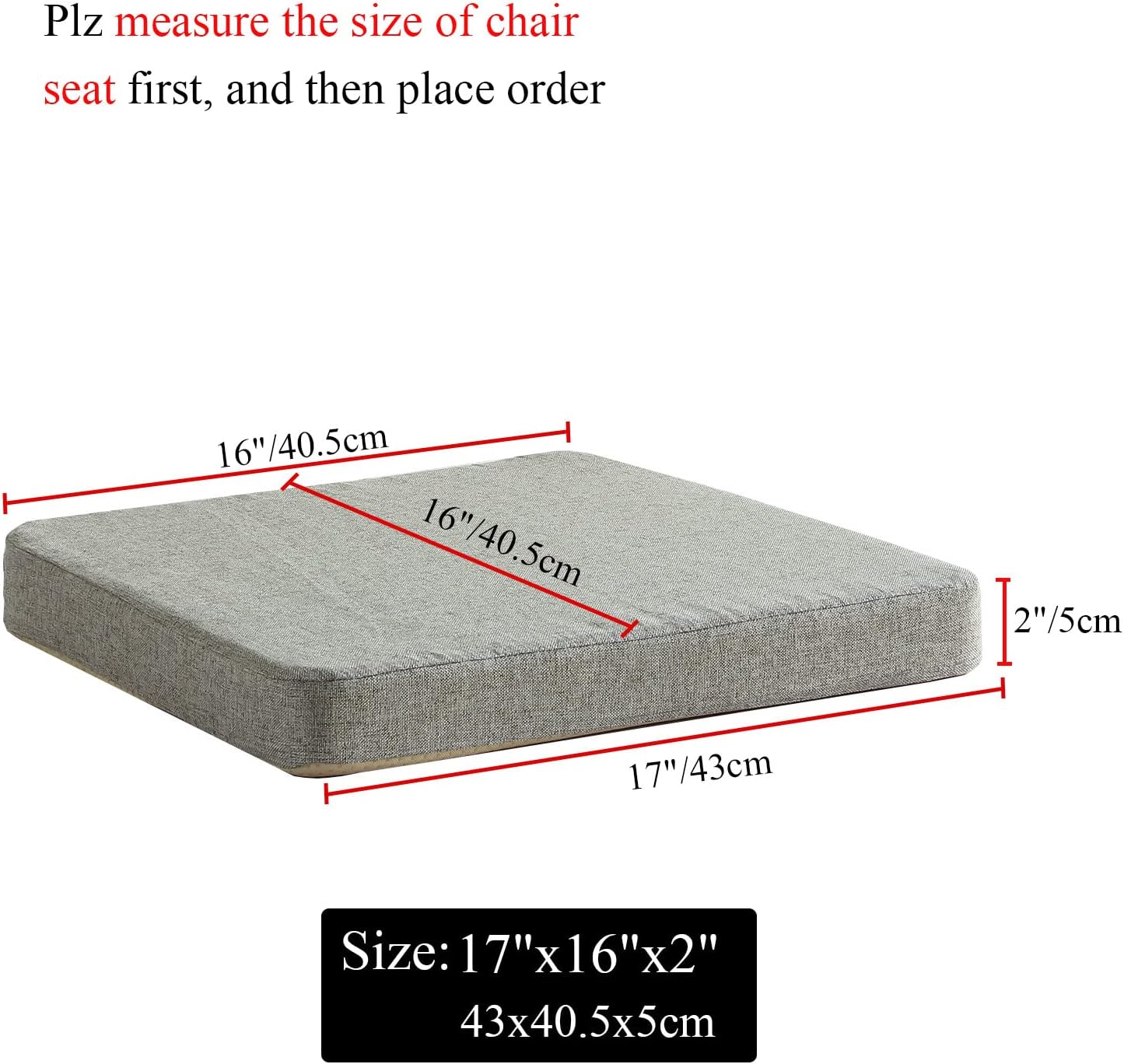 Chair Cushion for Dining Chairs with Ties Set of 2 Non Slip Memory Foam Kitchen Room Chair Pads for Outdoor Patio Furniture 17x16 Inch, Black