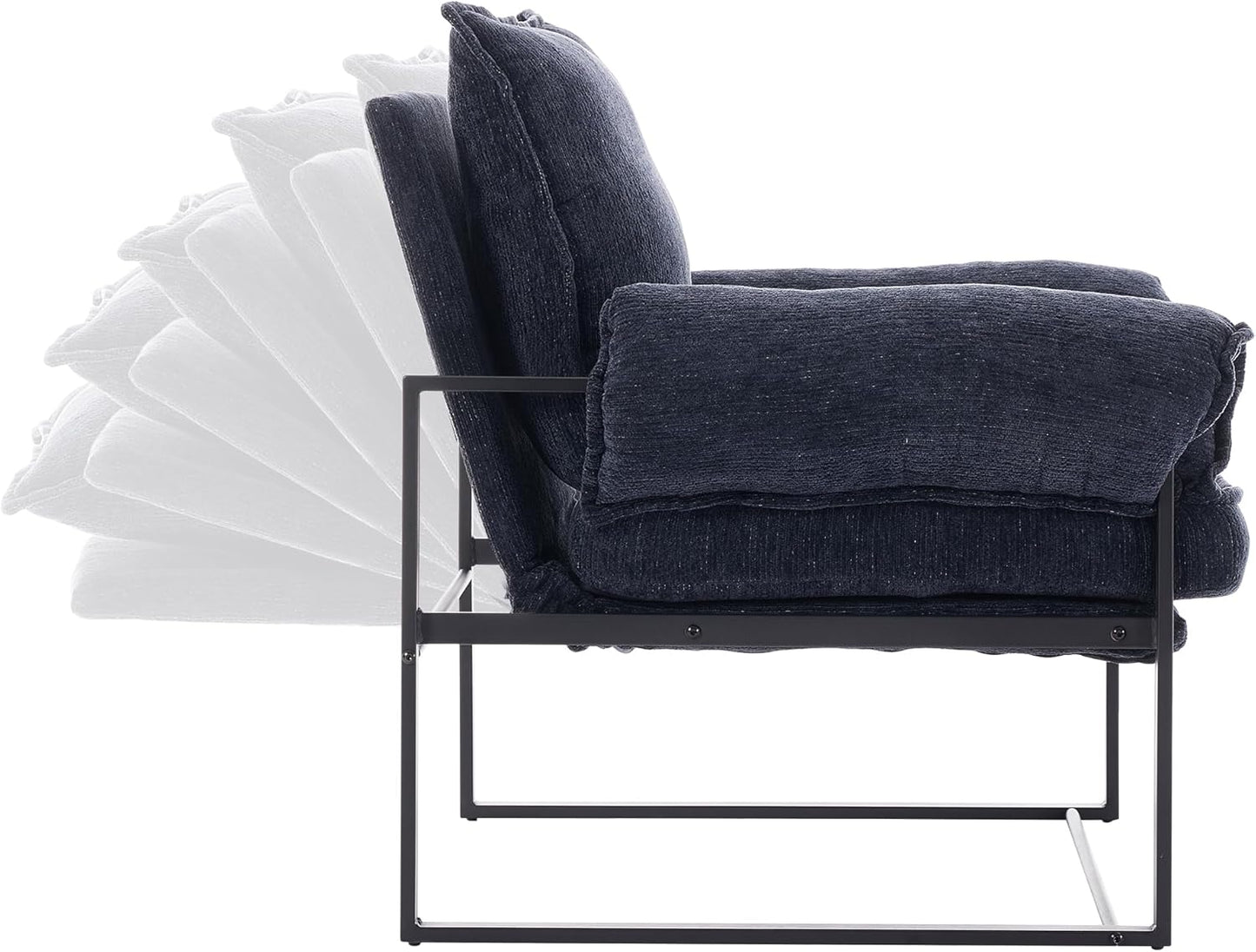 YISHENG Accent Chair with 6-Angle Adjustable Backrest, Chenille Fabric Living Room Chair Upholstered Lounge Chair, Modern Chair Cozy Reclining Chair for Reading Room, 1PC Dark Blue