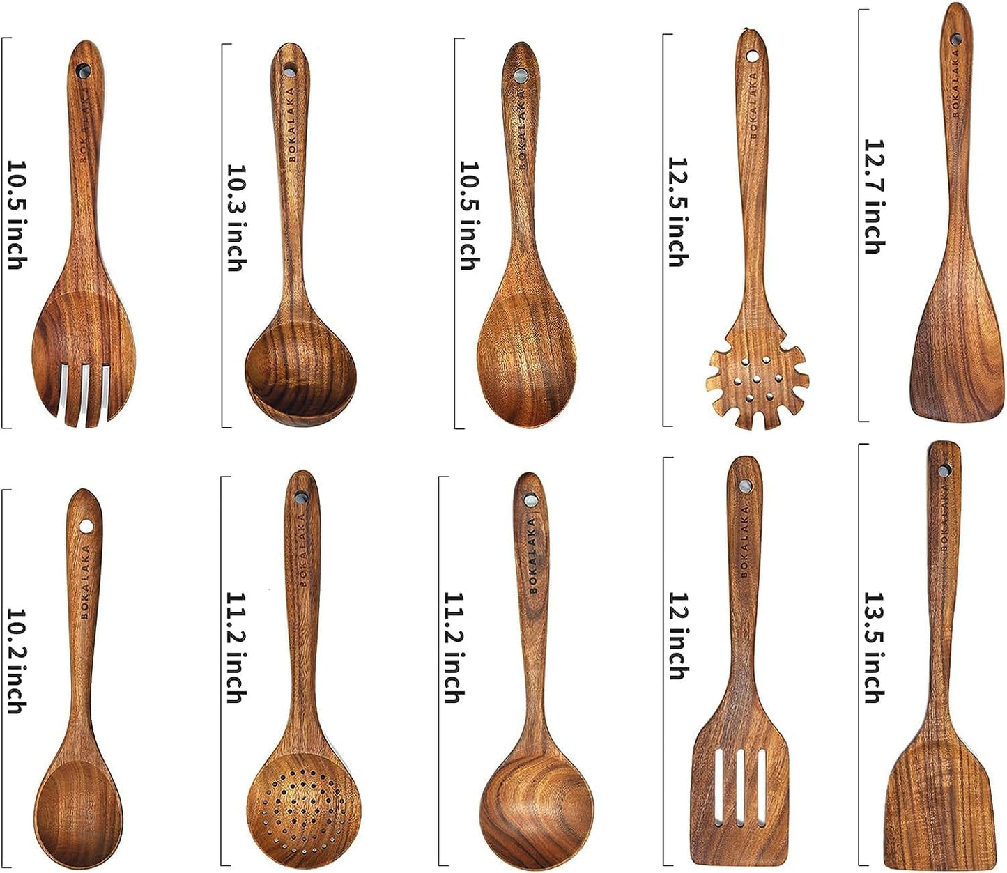 Wooden Spoons for Cooking,10 Pcs Natural Teak Wooden Cooking Utensils Wooden Kitchen Utensils Set Wooden Utensils for Cooking Wooden Spatulas for Cooking