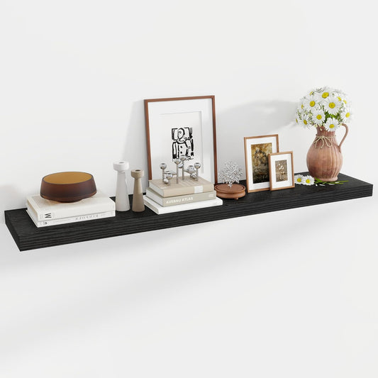 55 Inch Floating Shelves, 11.6 Inch Deep Floating Shelves for Wall, Floating Shelf with Invisible Brackets, Deep Shelves for Bathroom, Bedroom, Living Room, 1 Pack, Black