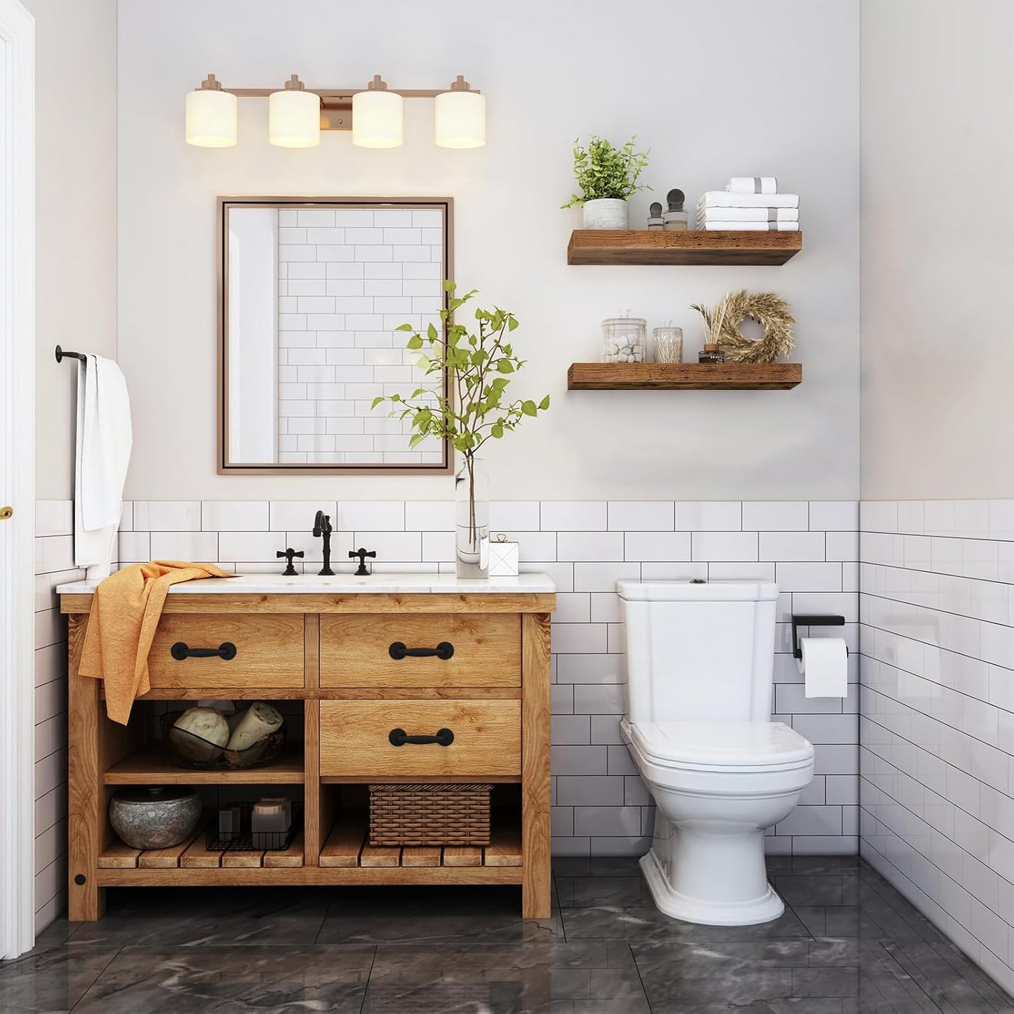 QEEIG Floating Shelves for Wall Bathroom Shelf Bedroom Kitchen Living Room Farmhouse Small Book Shelf 16 inch Set of 2, Brown (015-BN2)